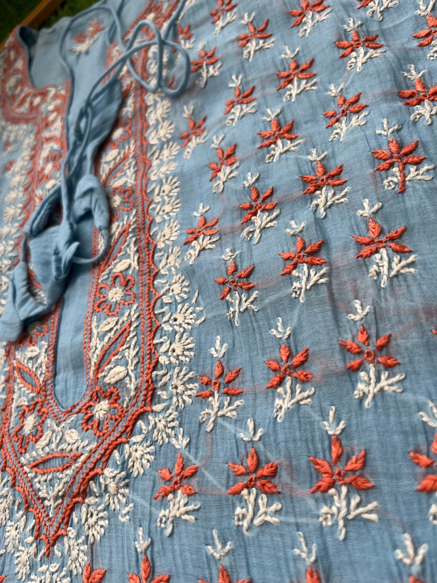 Chanderi Chikankari Kurta kota tissue Dupatta