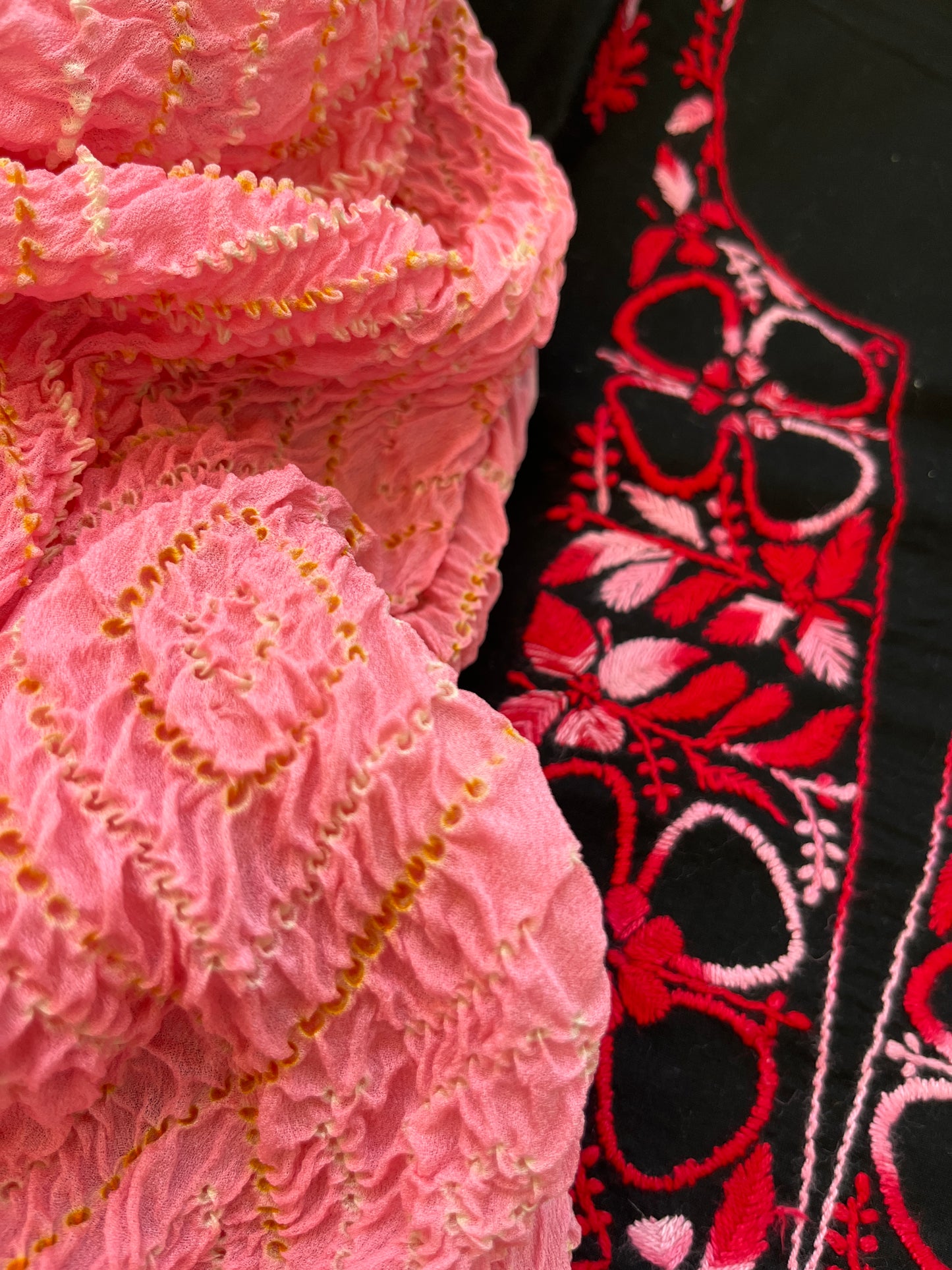 Cotton Chikankari kurta with chinon bandhani dupatta