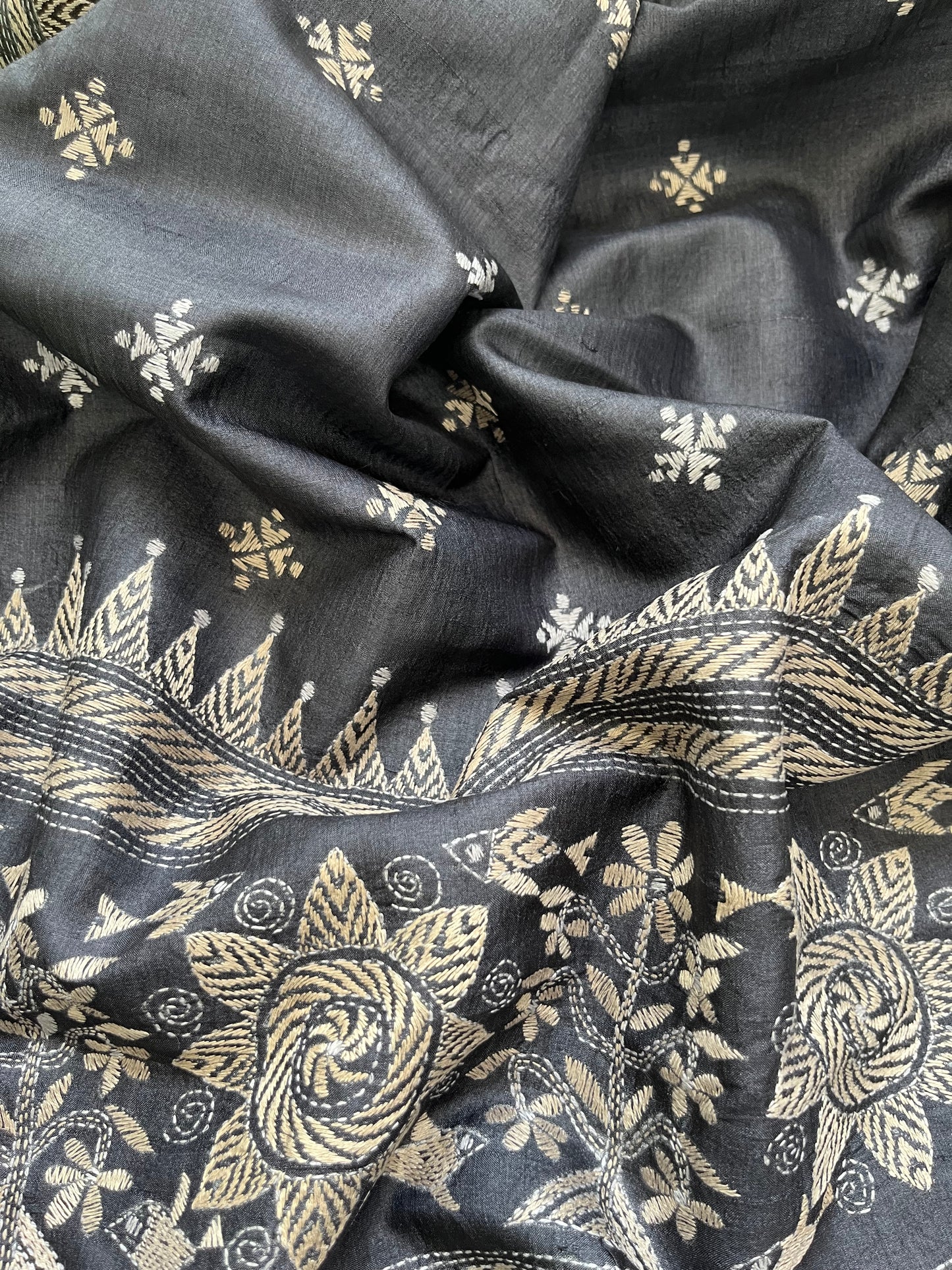 Silk Kantha Dupatta with chanderi silk kurta Bottom fabric