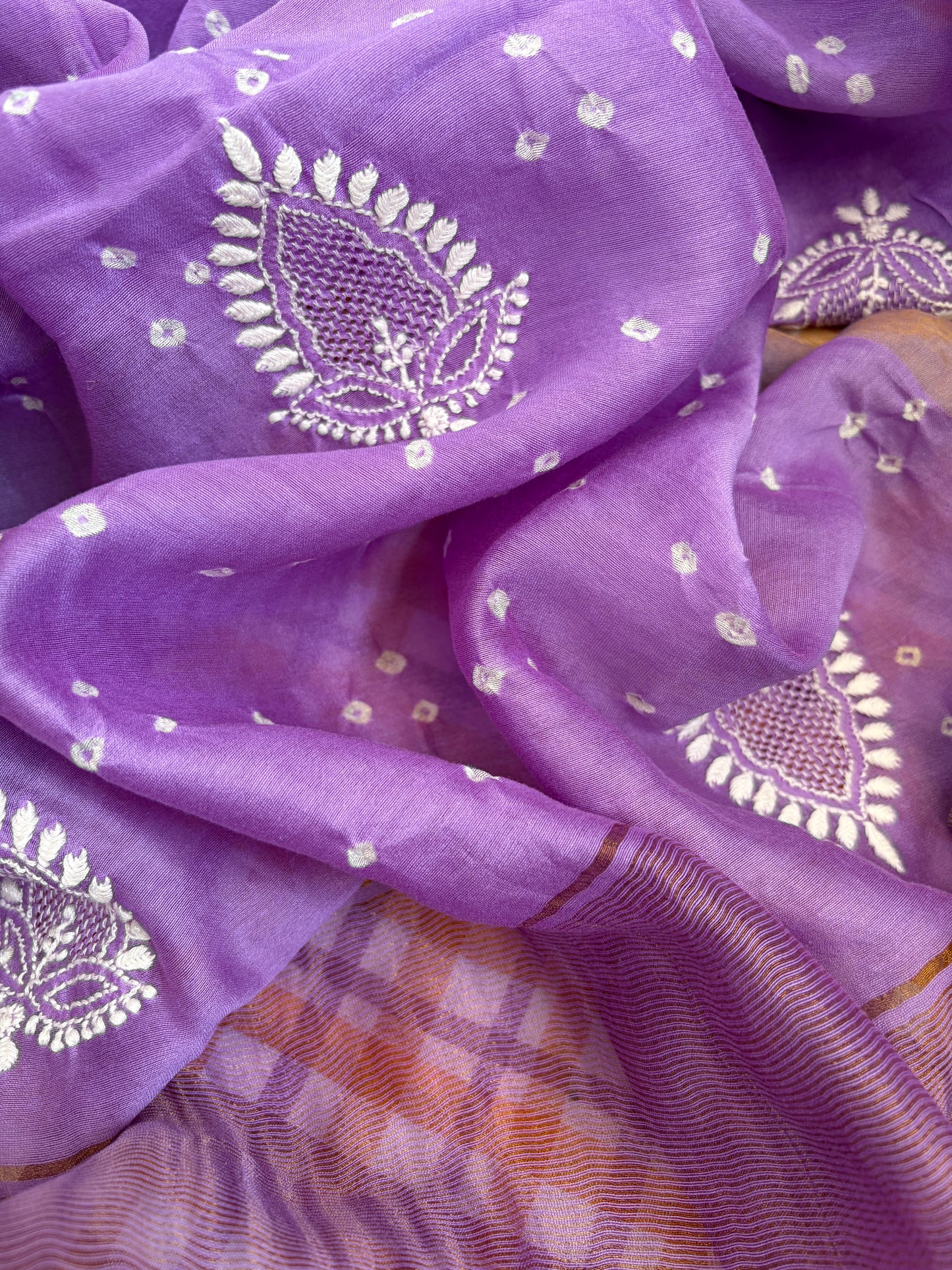 Khadi check kurta bottom pure chanderi bandhani chikankari dupatta