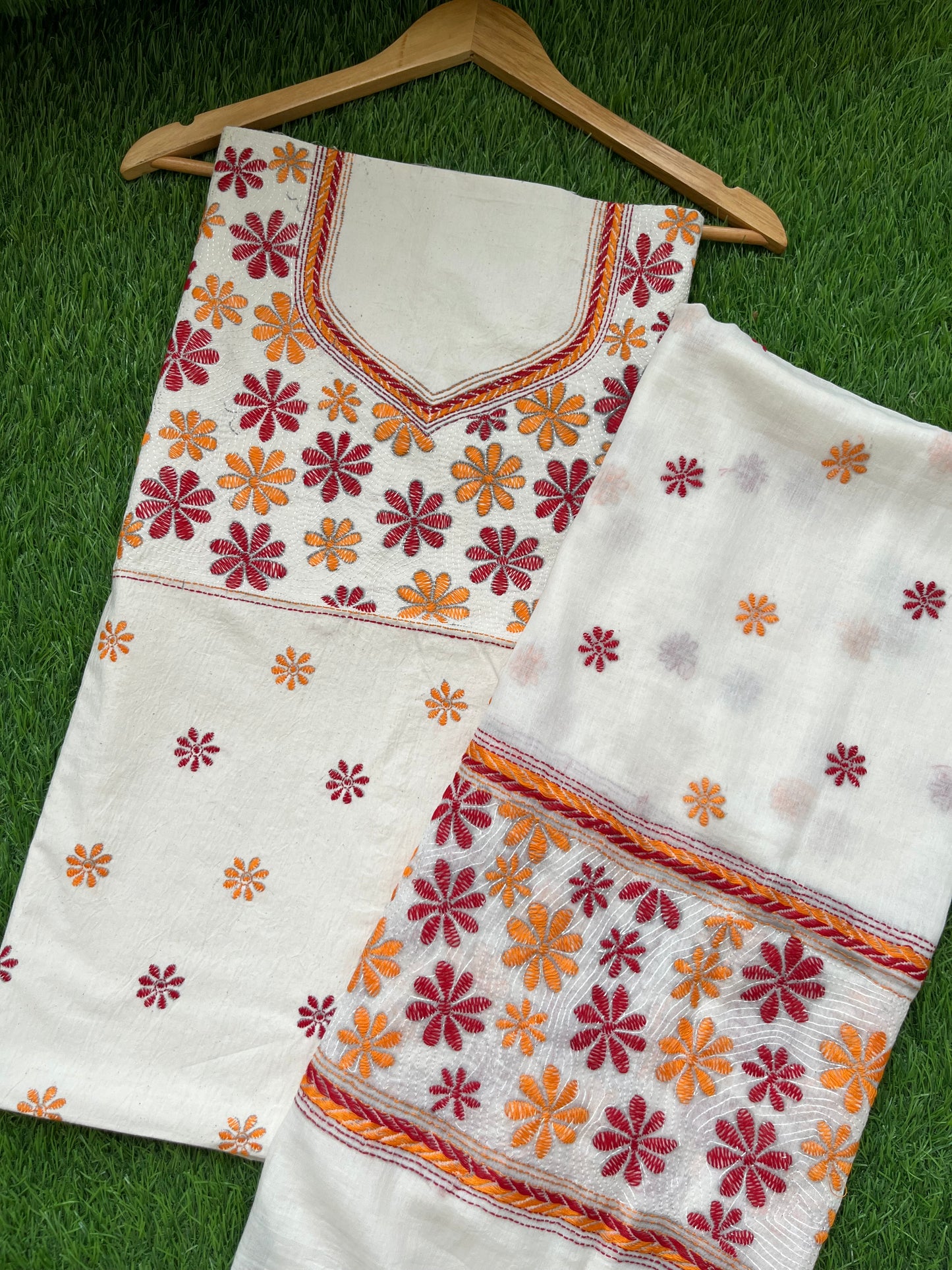 Handwoven Cotton Kantha Kurta Dupatta