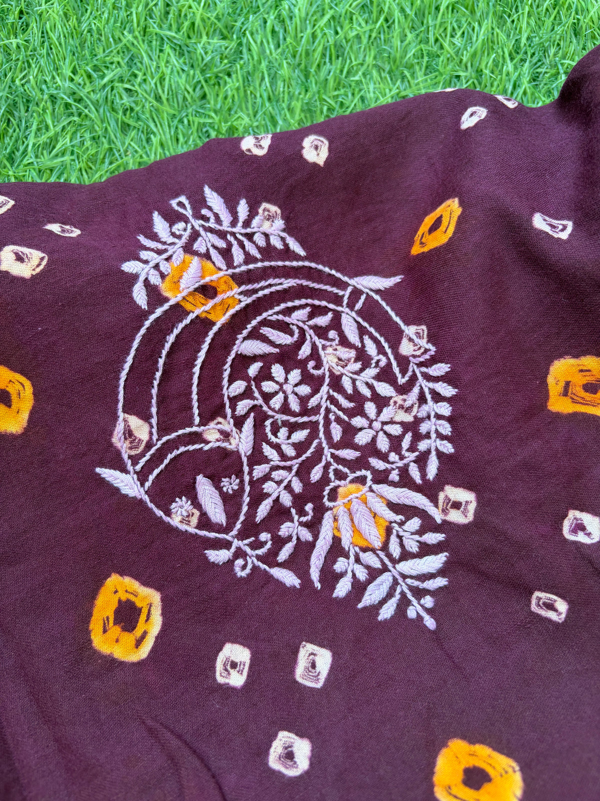 Cotton Bandhani chikan shirt and a-bottom