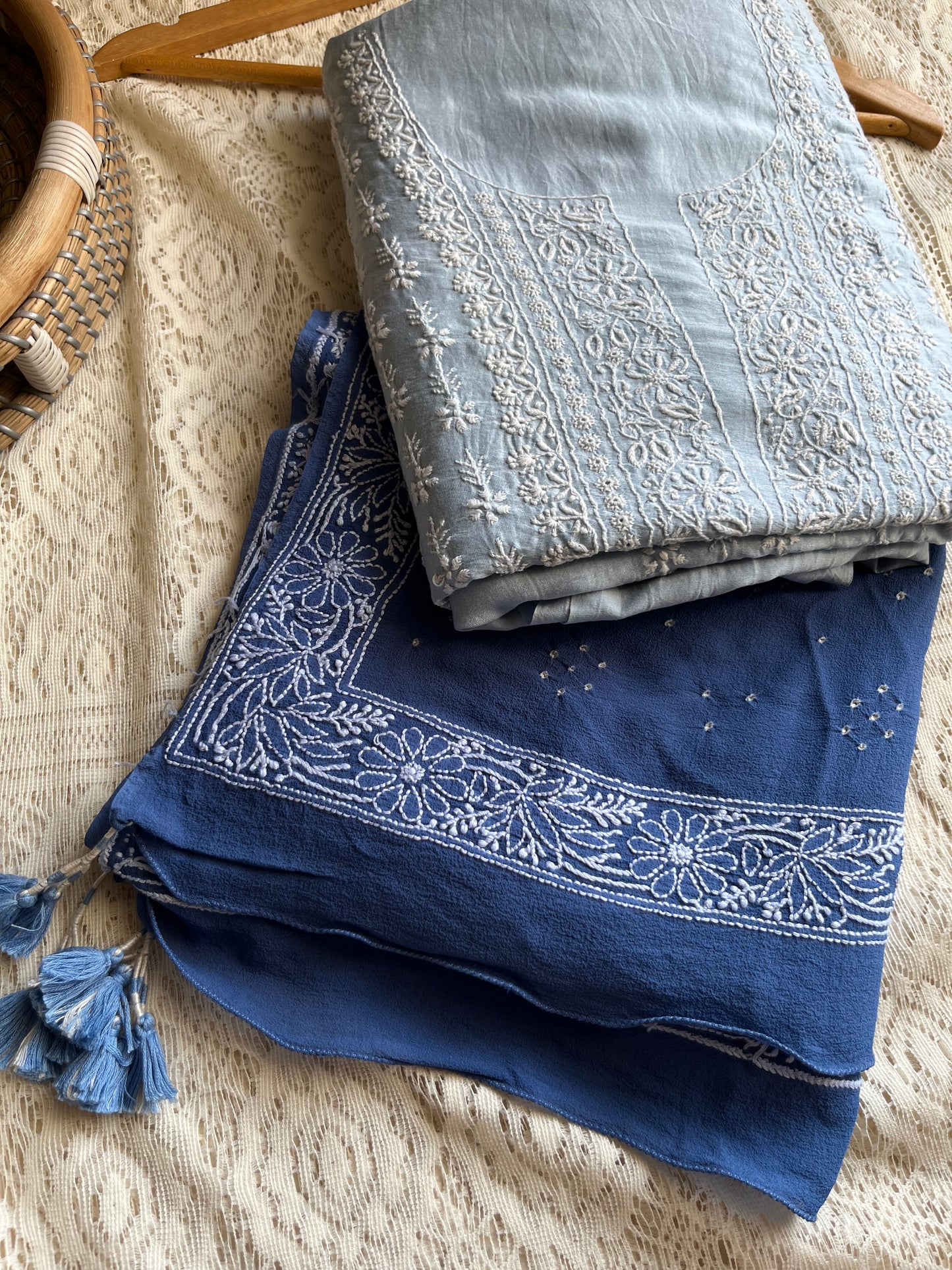 Chanderi Chikankari kurta with georgette dupatta