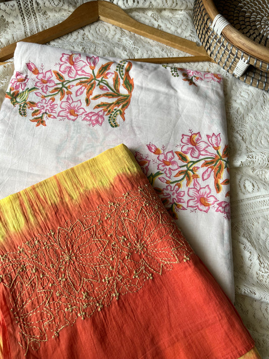 Cotton block print kurta chikankari dupatta