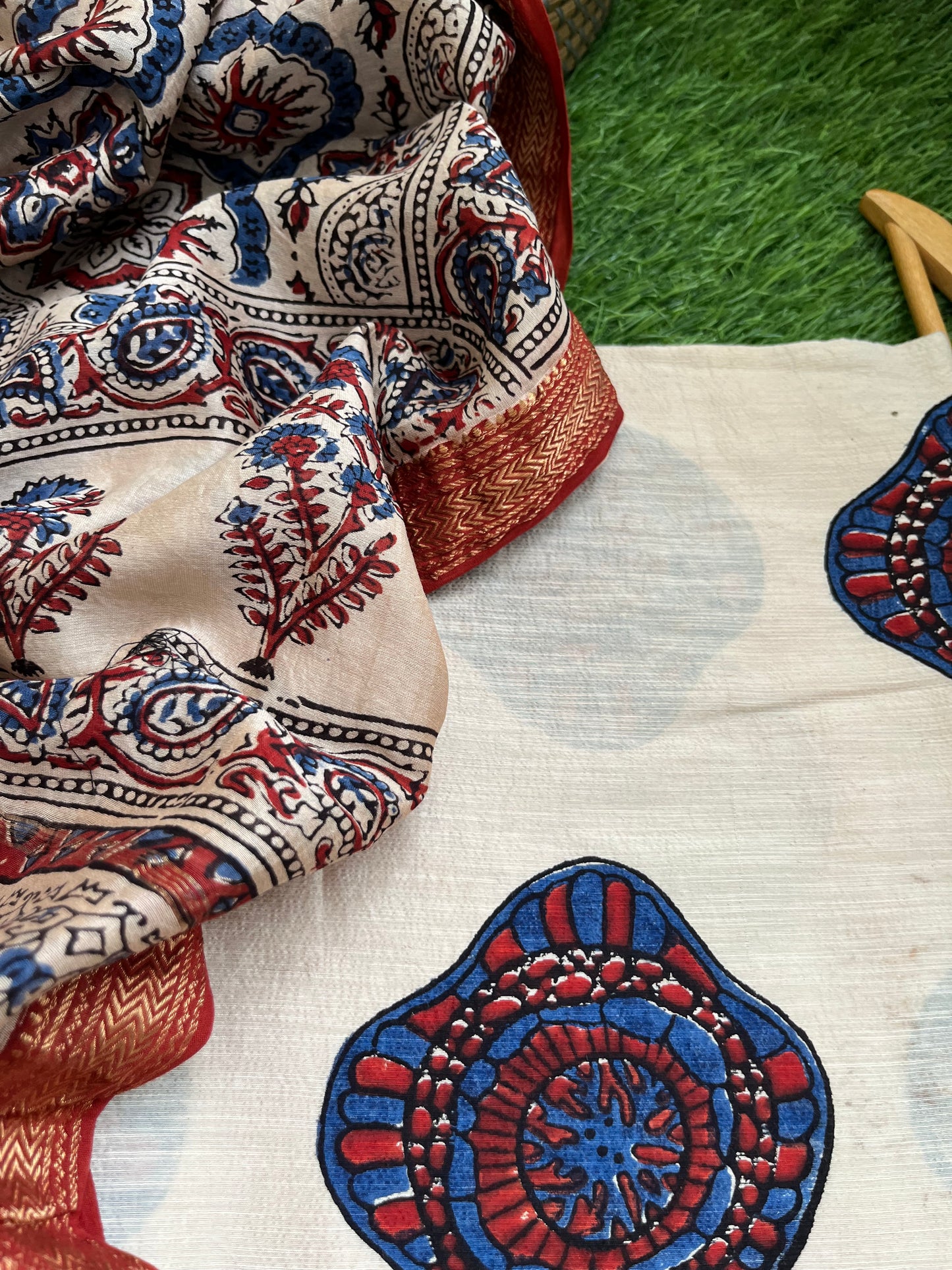 Cotton slub ajrakh kurta chanderi ajrakh dupatta