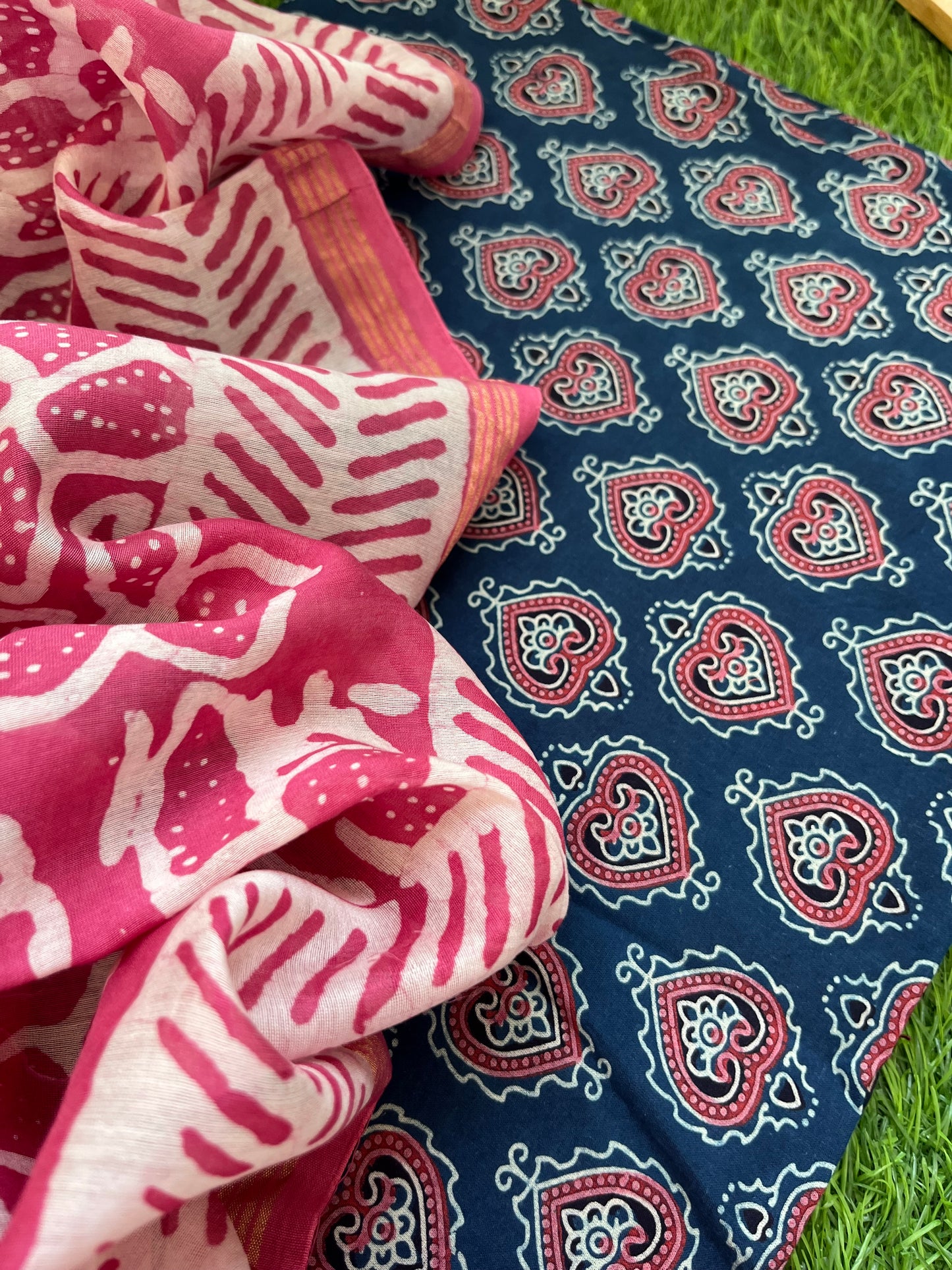 Cotton ajrakh kurta chanderi baatik dupatta