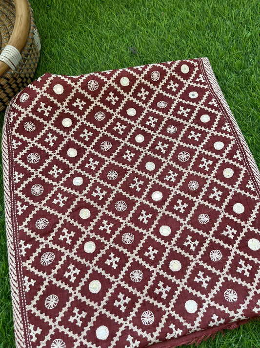 Silk Kantha work kurta fabric