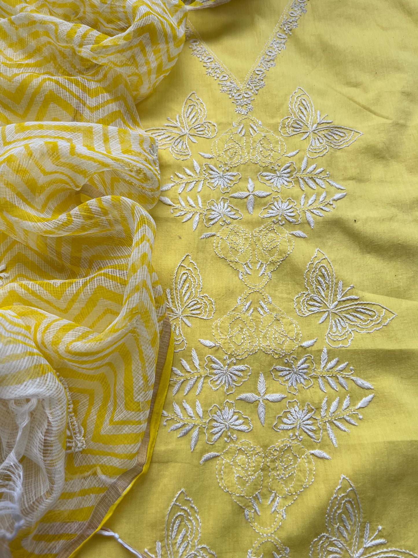 Kala cotton chikan kurta kota dupatta
