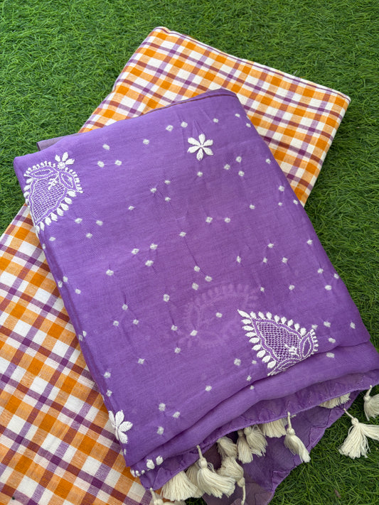 Khadi check kurta bottom pure chanderi bandhani chikankari dupatta