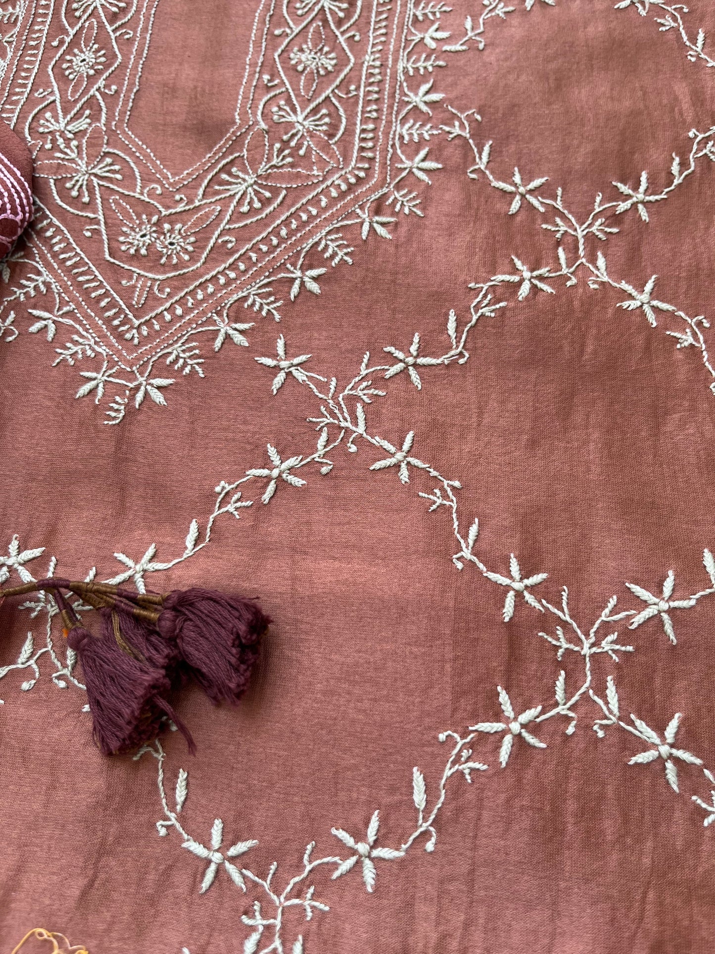 Chanderi Chikankari kurta with georgette dupatta