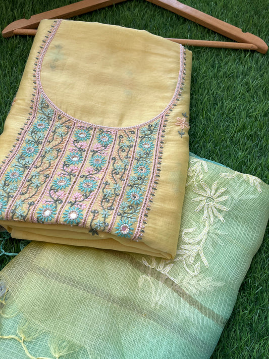 Hand embroidered chanderi kurta kota silk chikan work dupatta