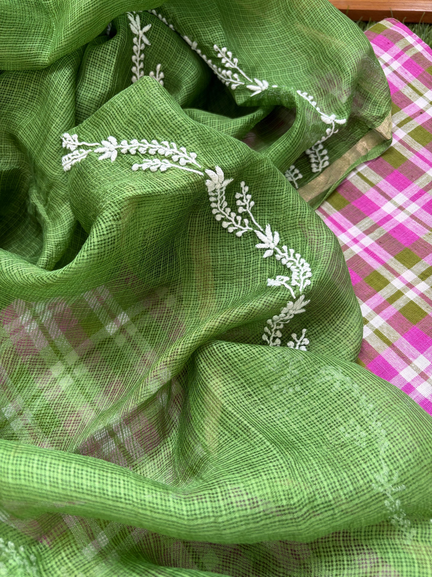 Khadi cotton checks kurta bottom chikankari dupatta