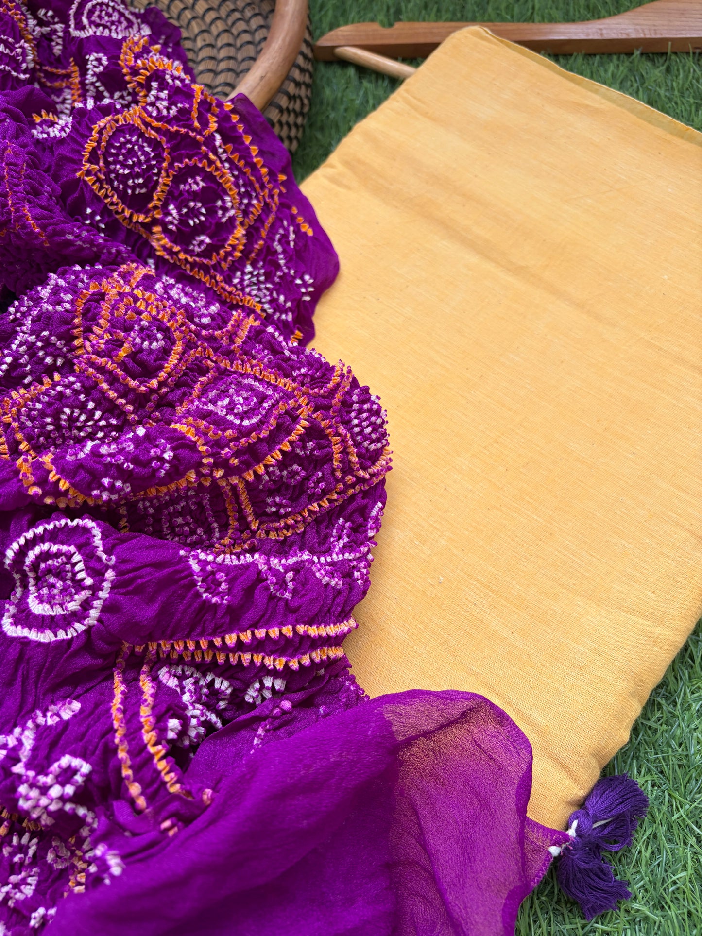 Muslin khadi kurta pure chinon bandhani dupatta