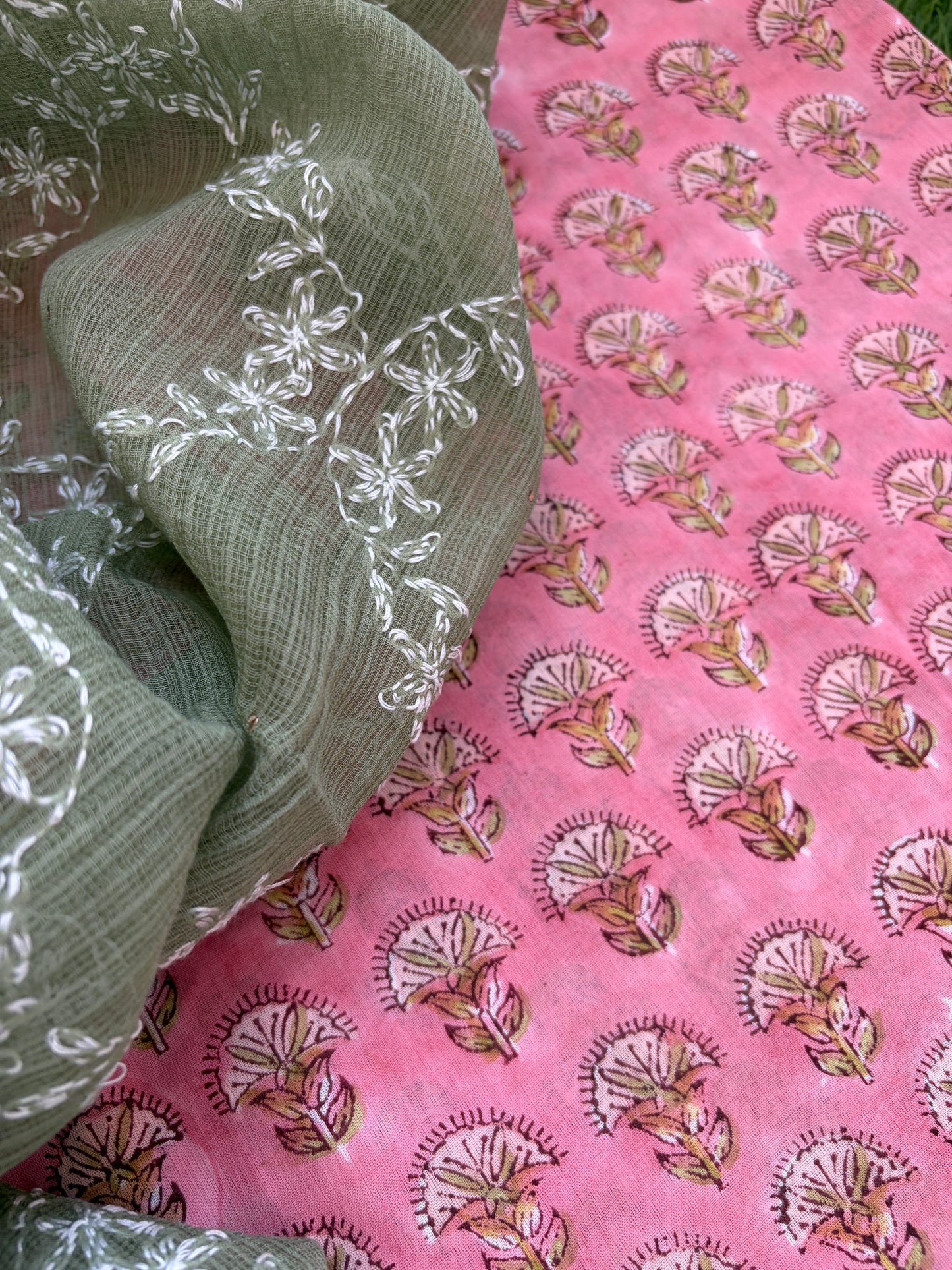Cotton kurta bottom Kota Doria chikankari dupatta