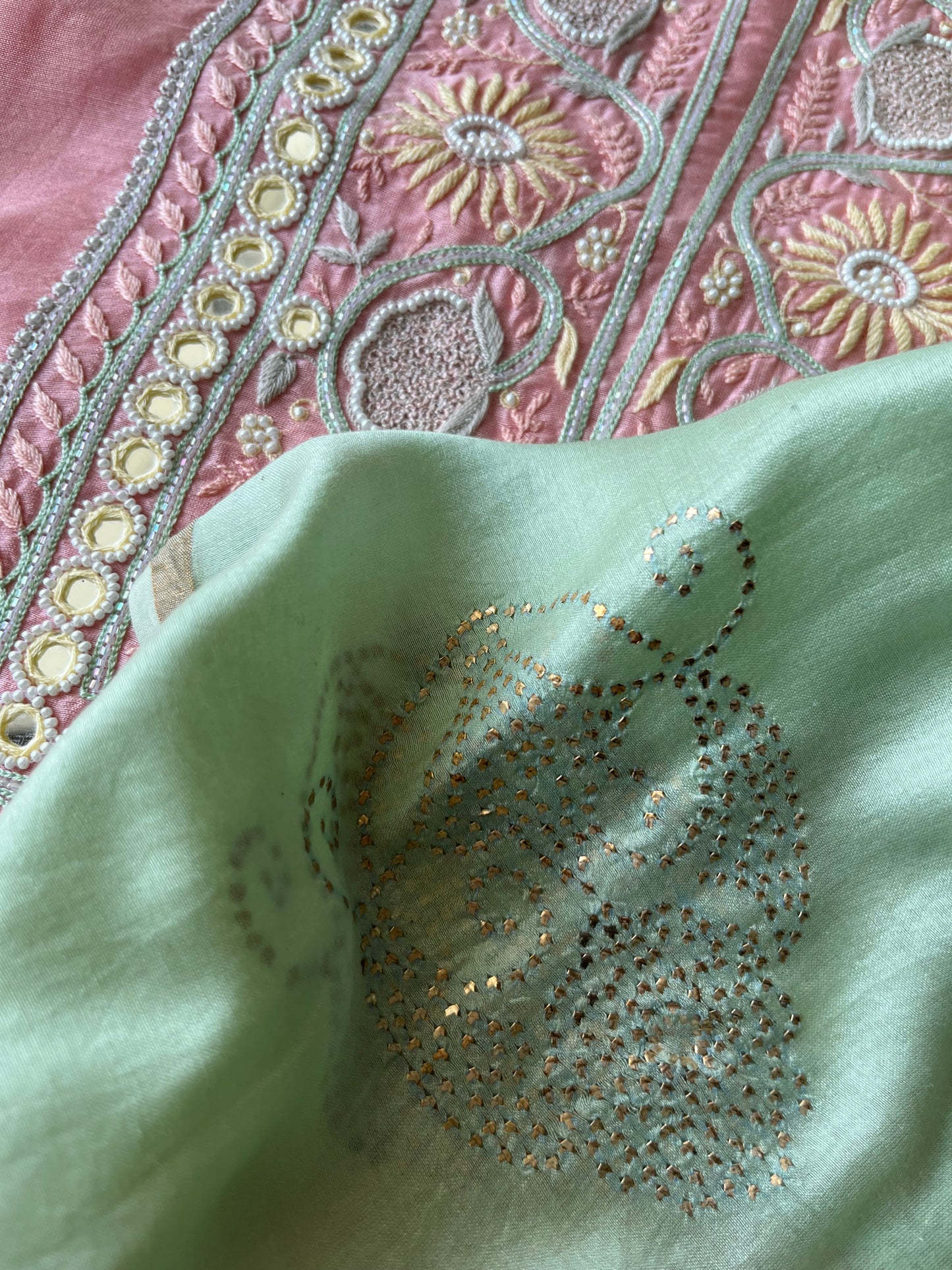 Hand embroidered chanderi kurta chanderi silk mukaish work dupatta