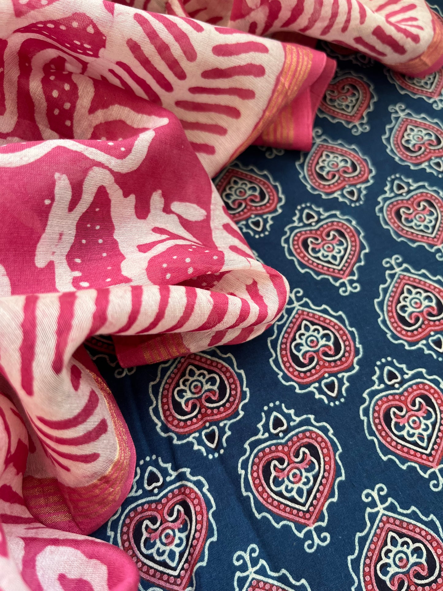 Cotton ajrakh kurta chanderi baatik dupatta