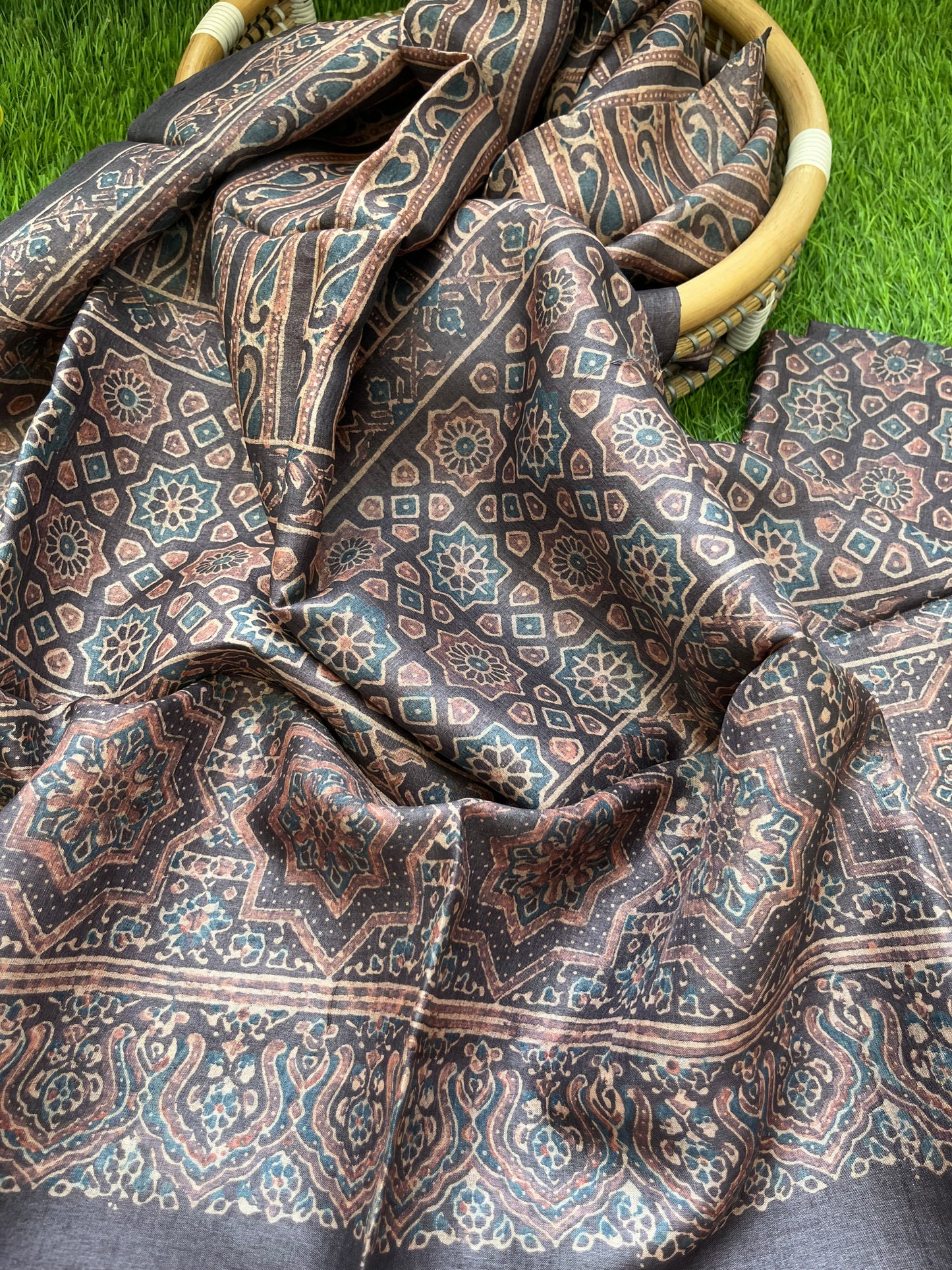 Tussar silk Ajrakh Kurta and dupatta