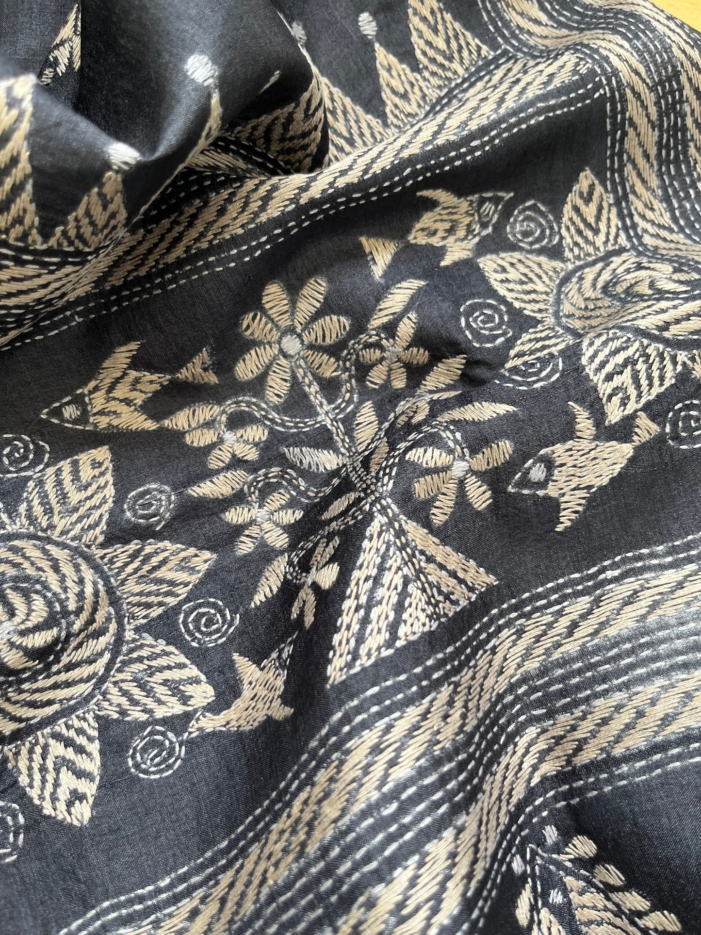 Silk Kantha Dupatta with chanderi silk kurta Bottom fabric