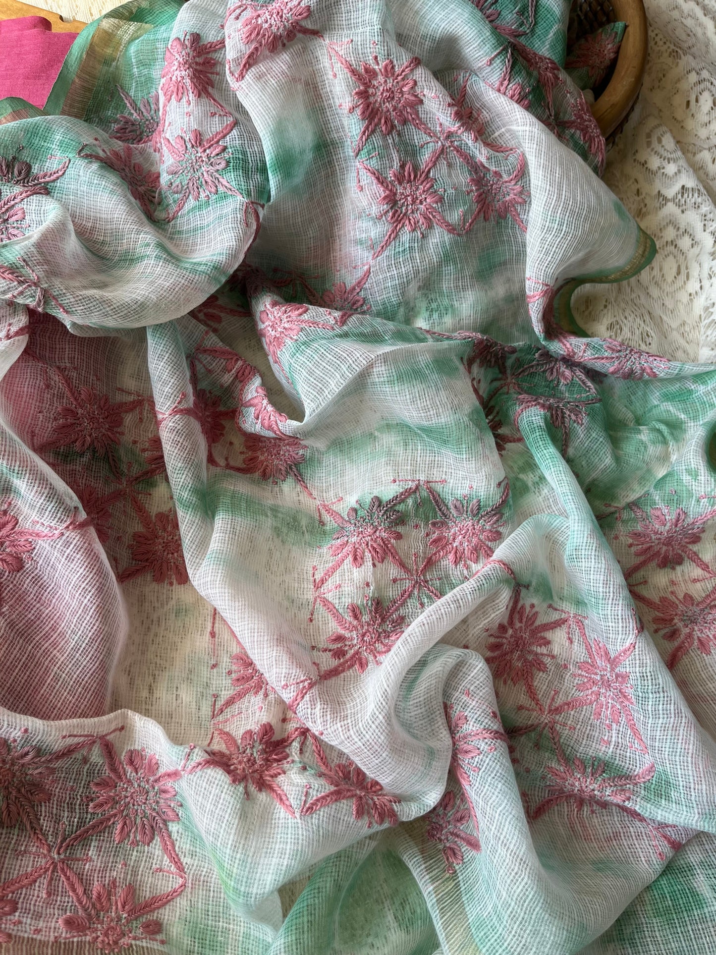 Mangalgiri Cotton kurta bottom chikankari dupatta