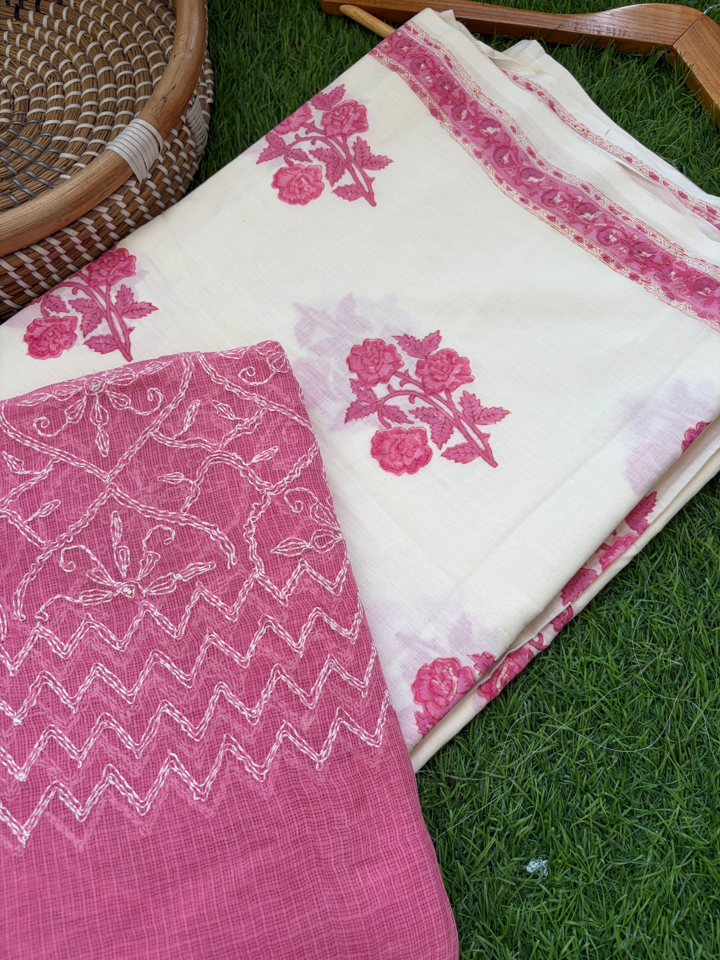 Cotton kurta bottom Kota Doria chikankari dupatta