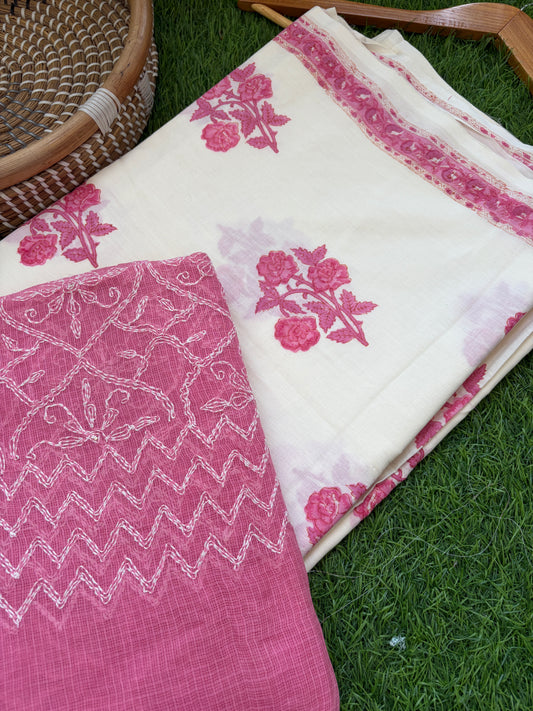 Cotton kurta bottom Kota Doria chikankari dupatta