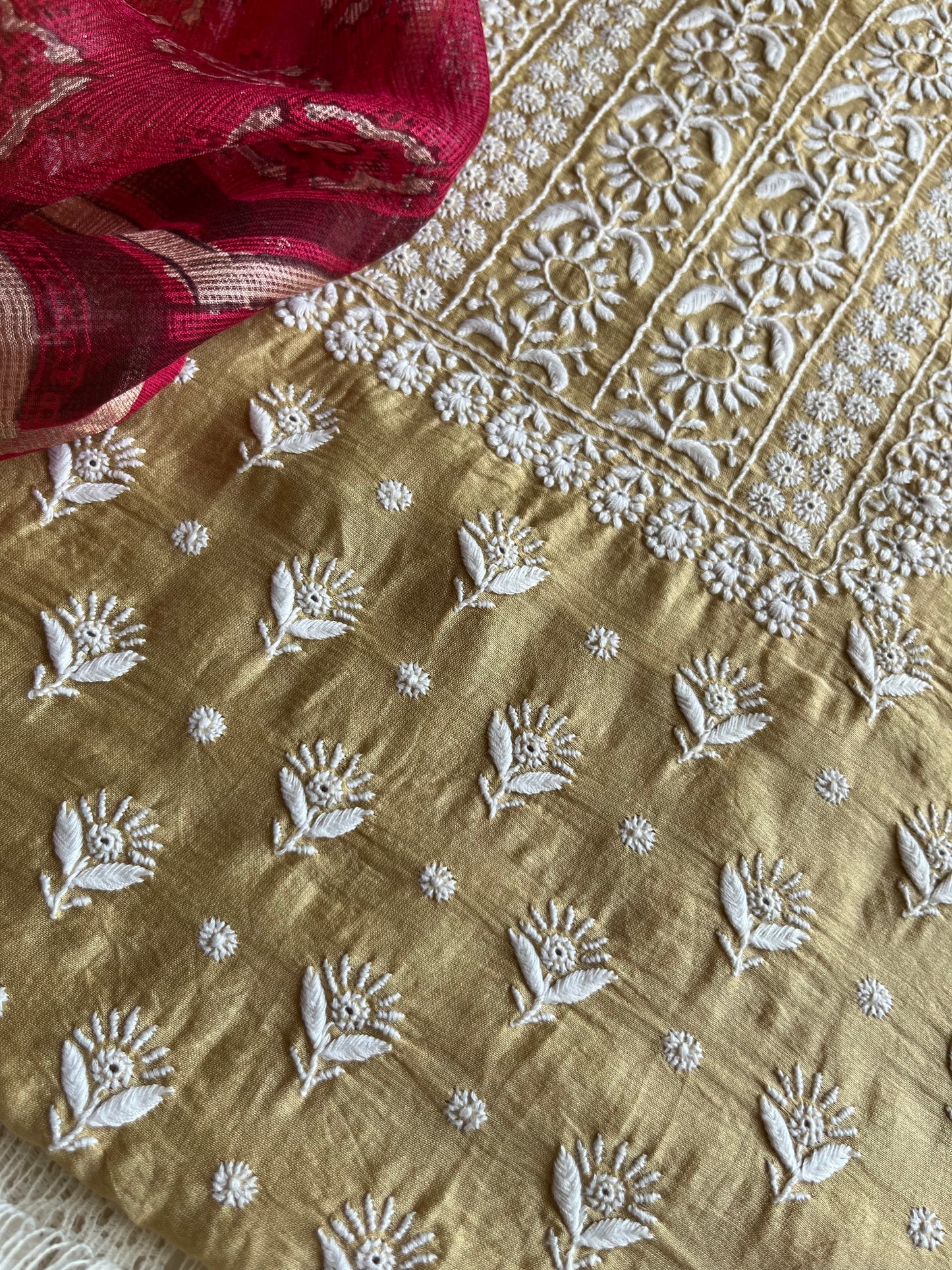 Chanderi Chikankari kurta with kota silk dupatta