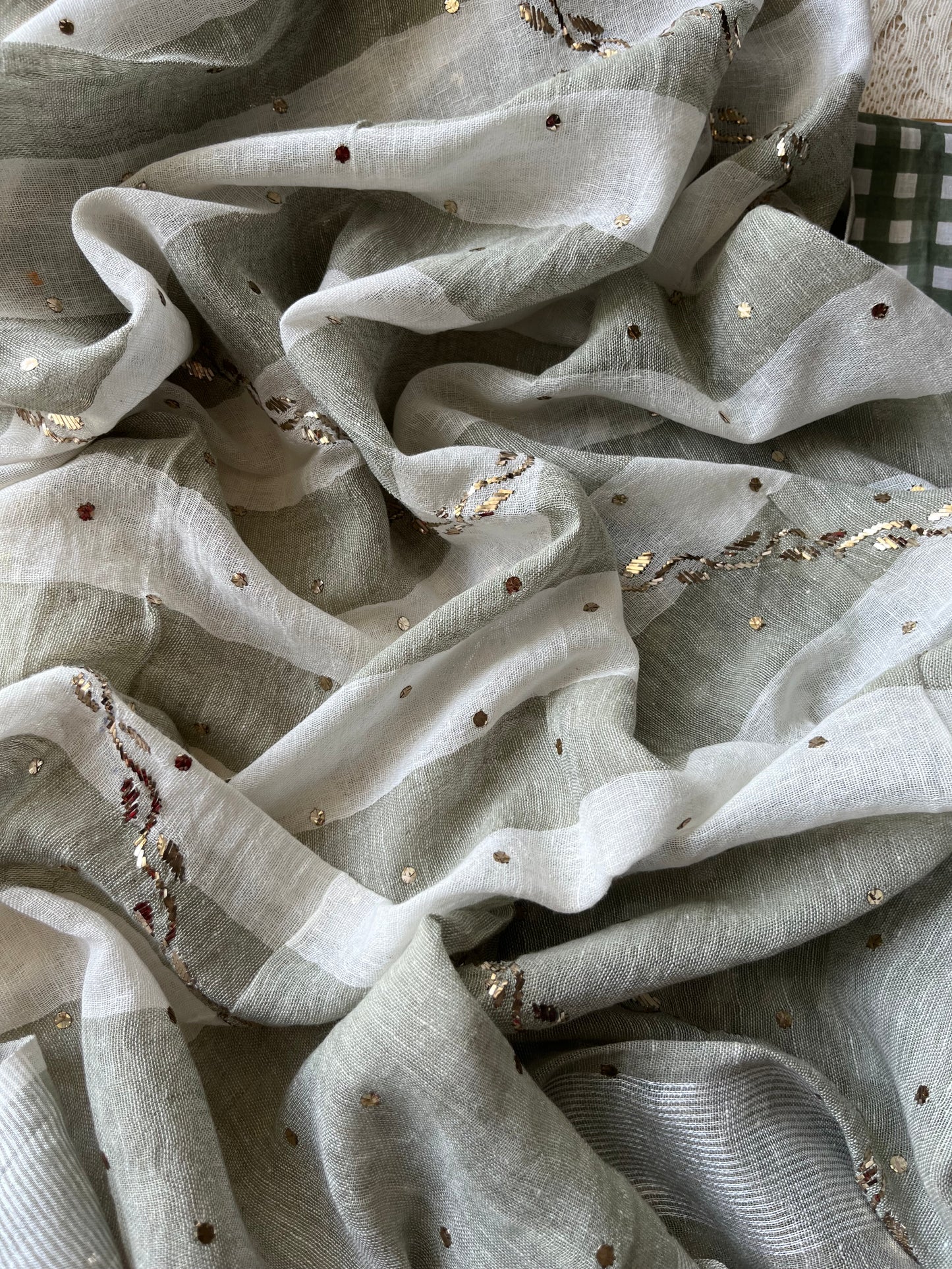 Linen Mukaish work Dupatta check fabric