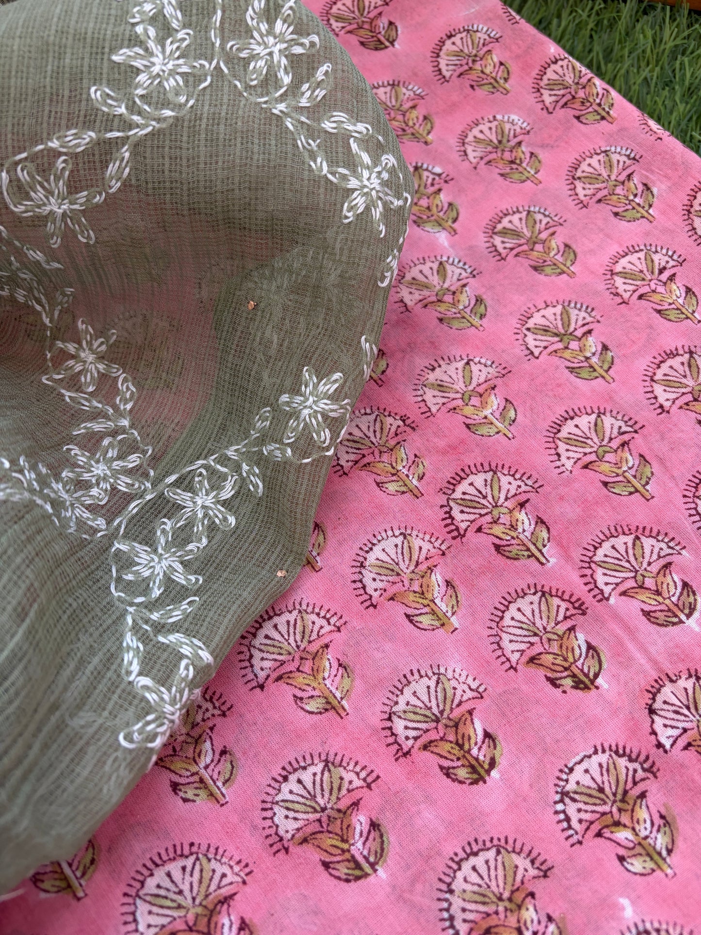 Cotton kurta bottom Kota Doria chikankari dupatta