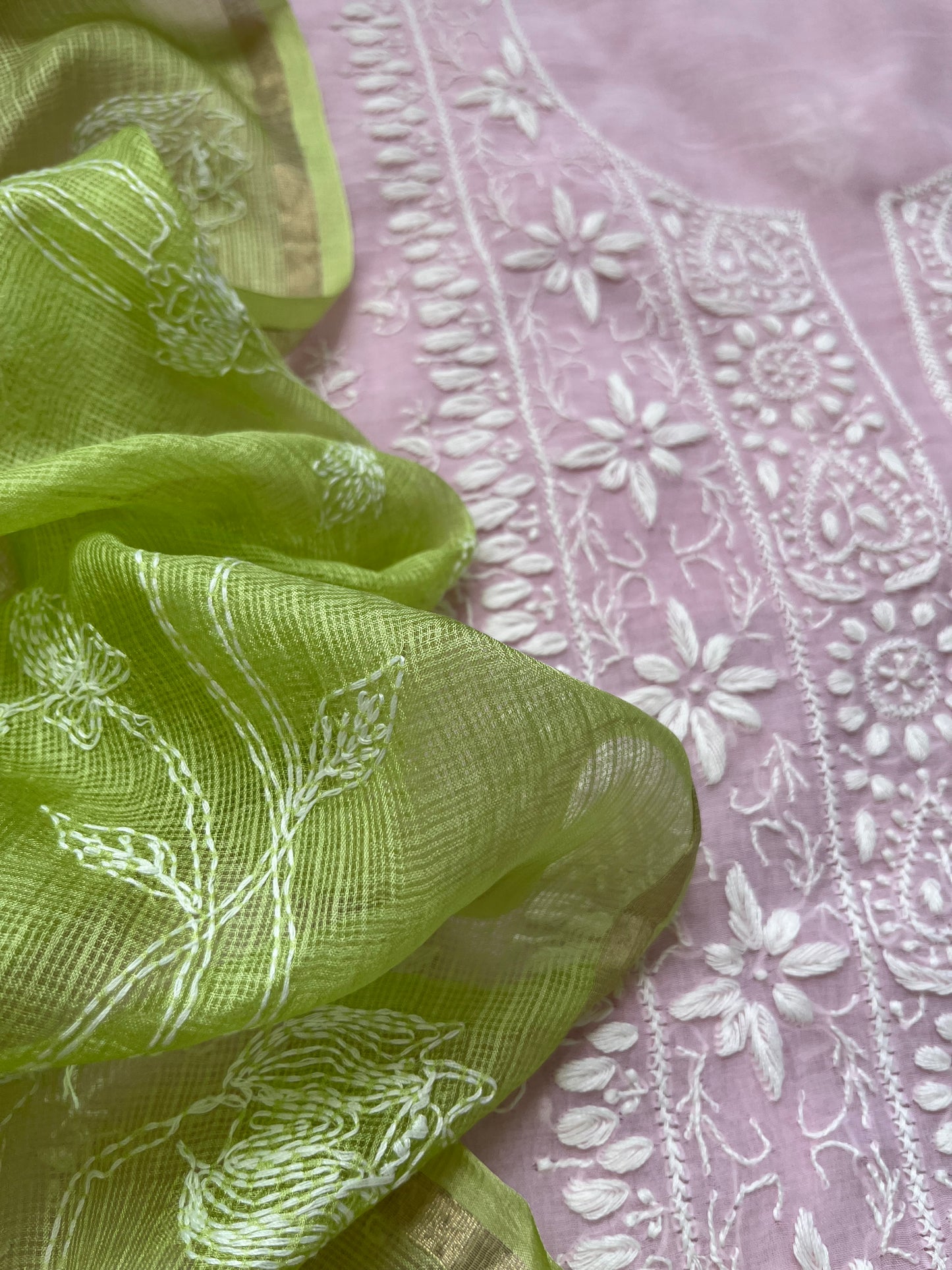 Chanderi Chikankari Kurta kota silk Dupatta