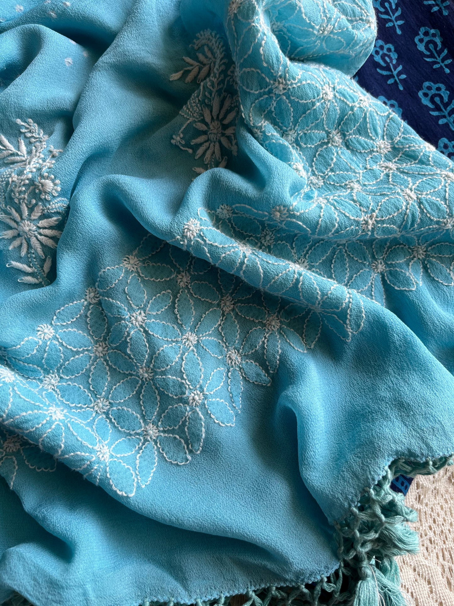 Cotton kurta bottom pure georgette chikankari bandhani dupatta