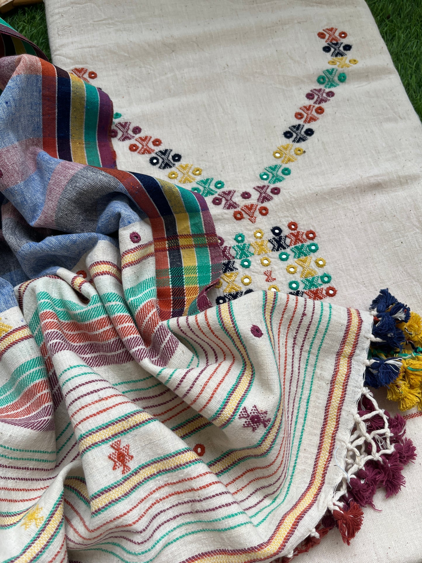 Handwoven organic kala Cotton kurta bottom dupatta