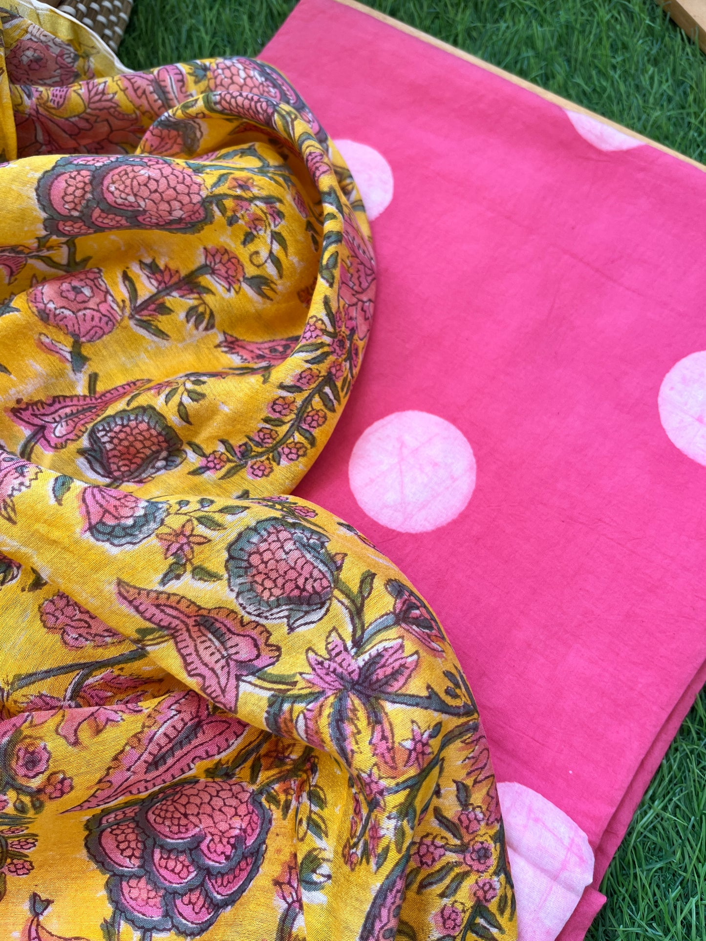 Block print kurta fabric chanderi dupatta