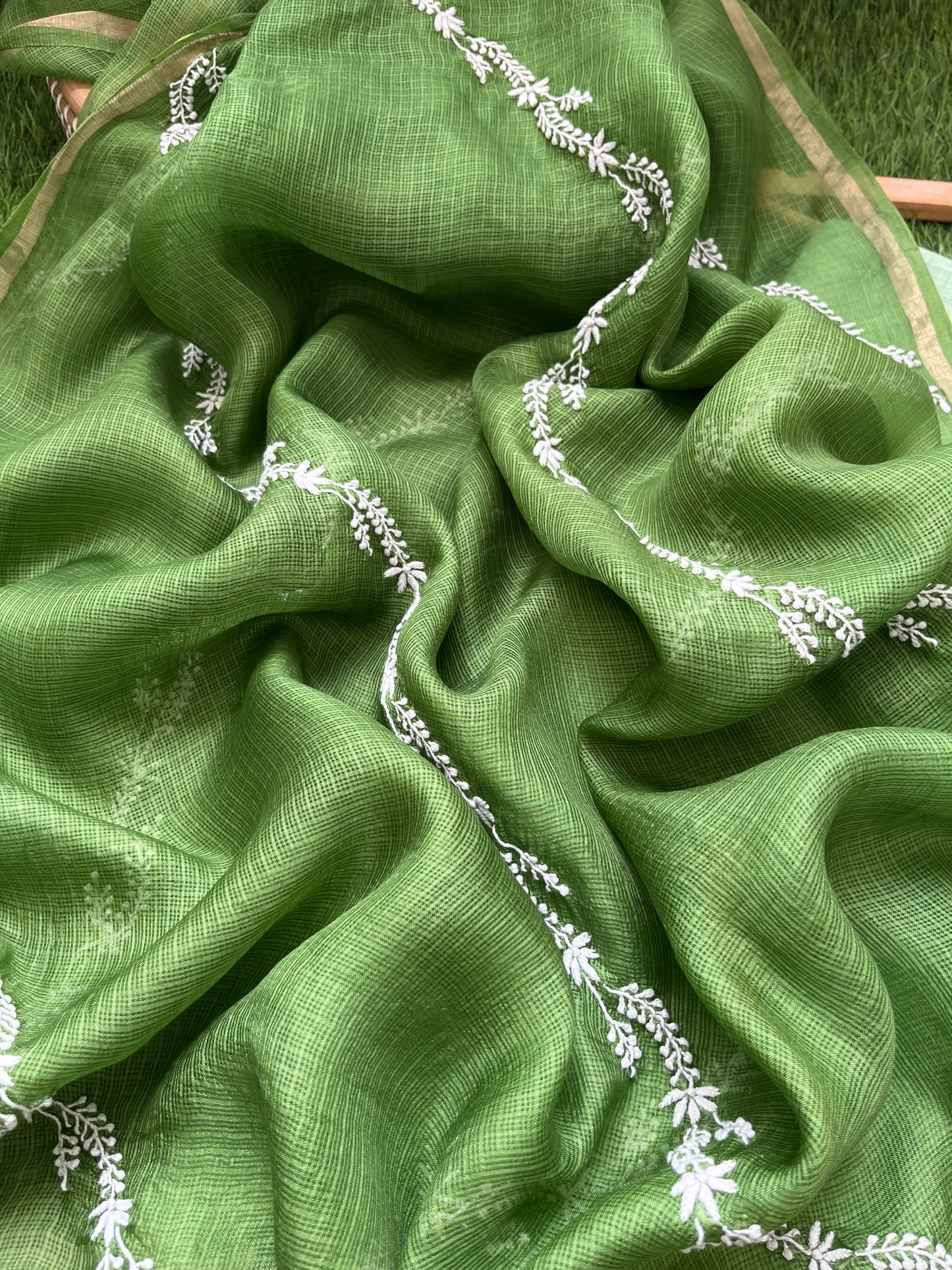 Kota silk Chikankari Dupatta with khadi kurta bottom Fabric