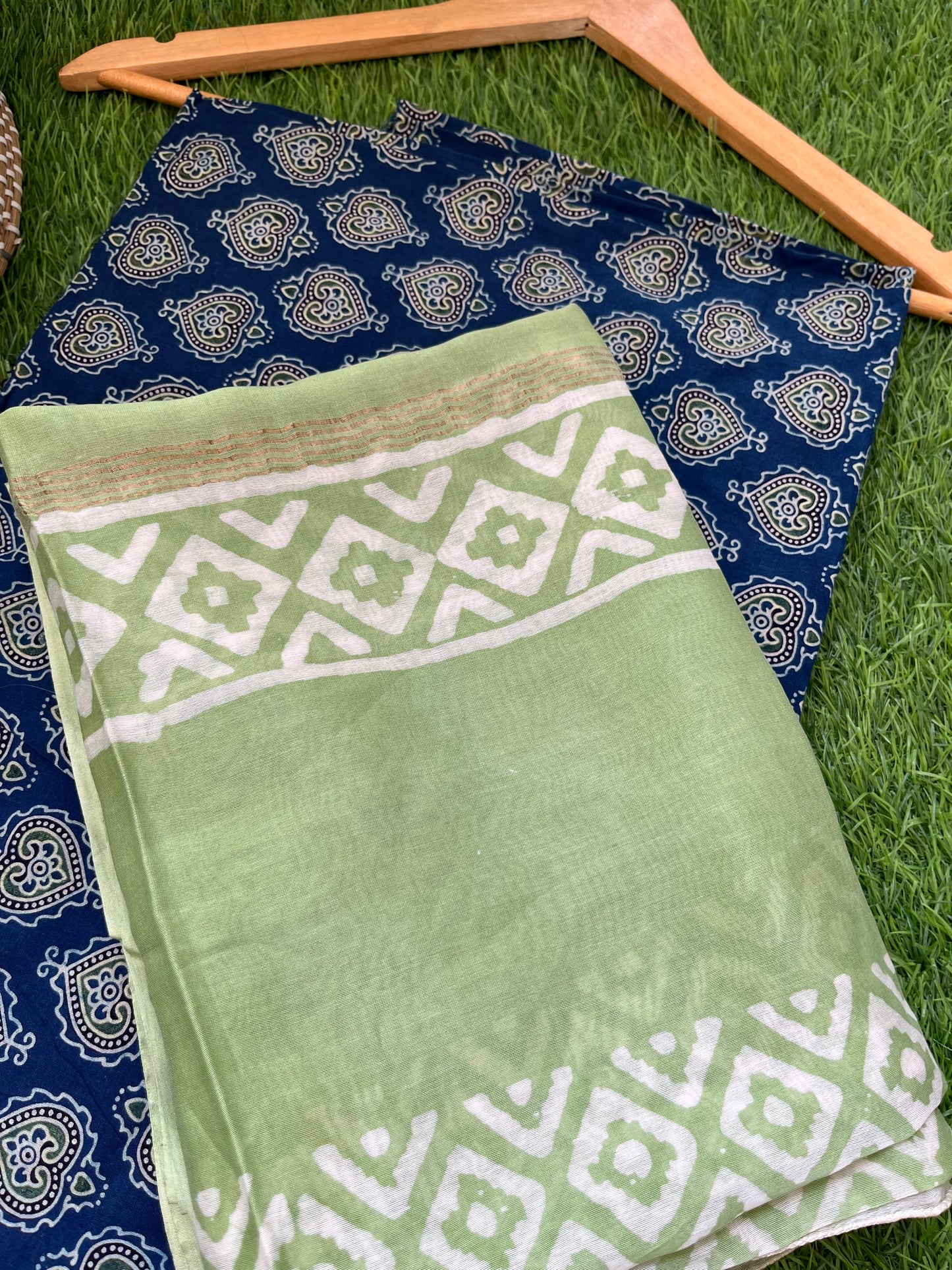 Cotton ajrakh kurta chanderi baatik dupatta