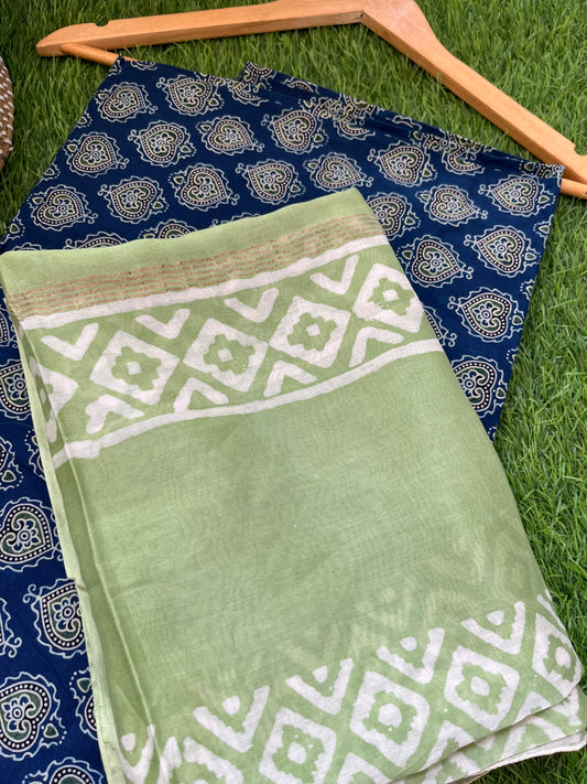 Cotton ajrakh kurta chanderi baatik dupatta
