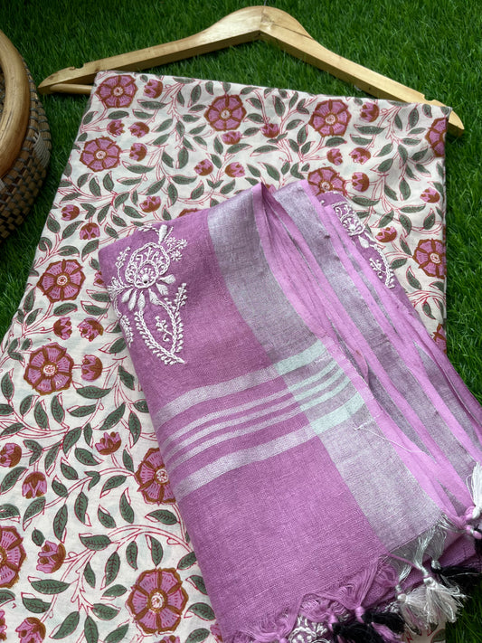 Cotton print kurta bottom fabric linen chikan work dupatta