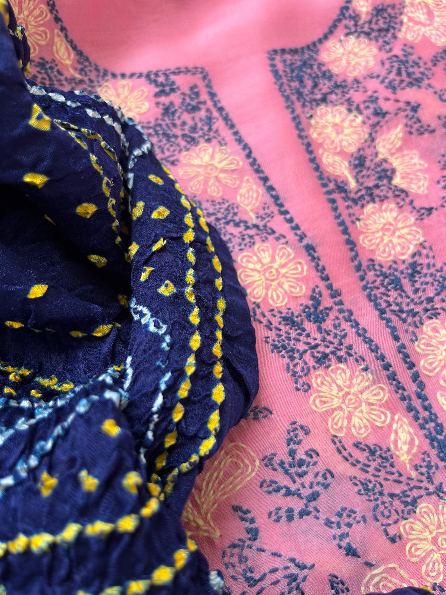 Chanderi Chikankari Kurta gajji silk bandhani Dupatta