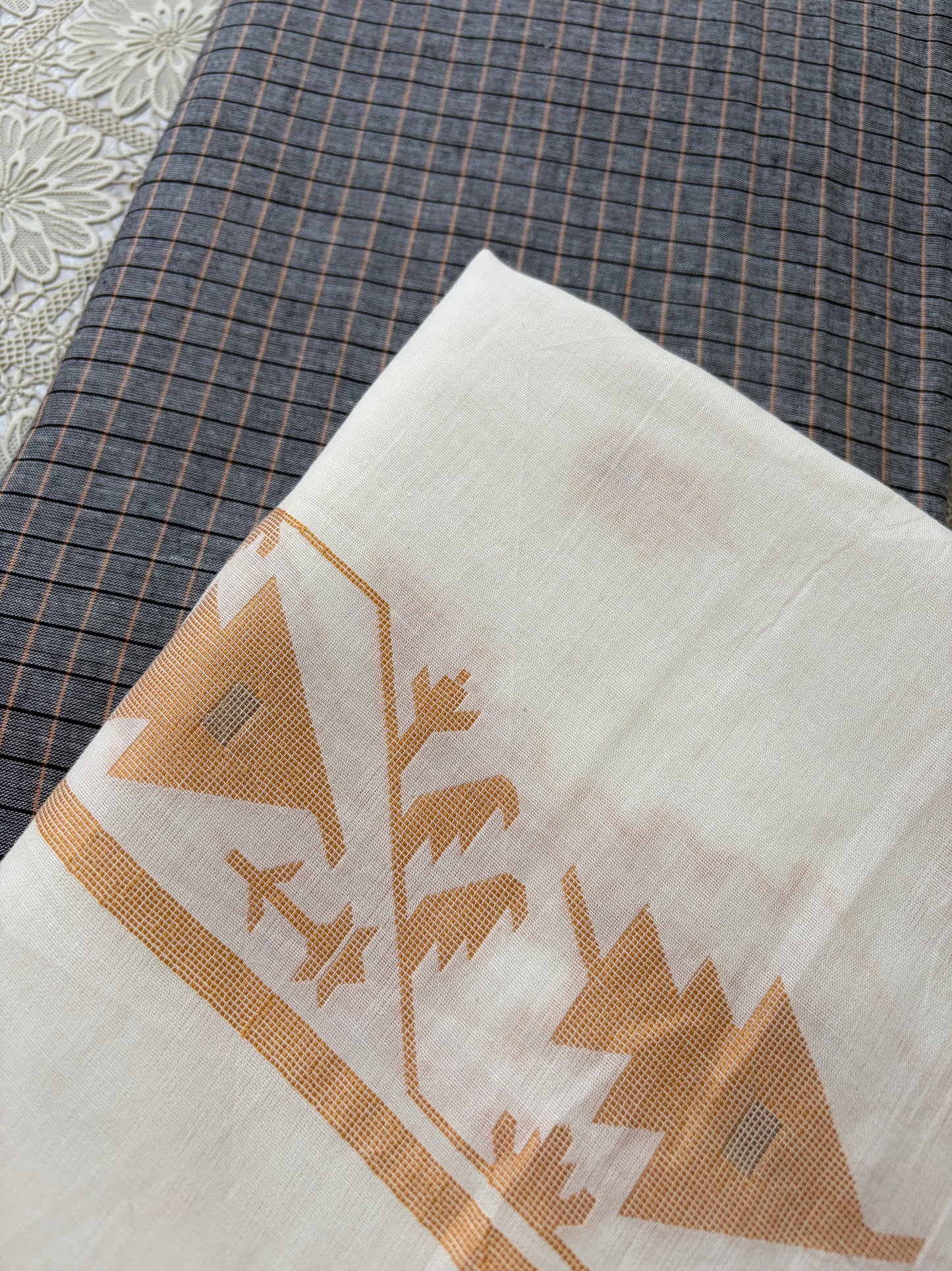Mangalgiri Cotton 3 pc set - kurta bottom jaamdani dupatta