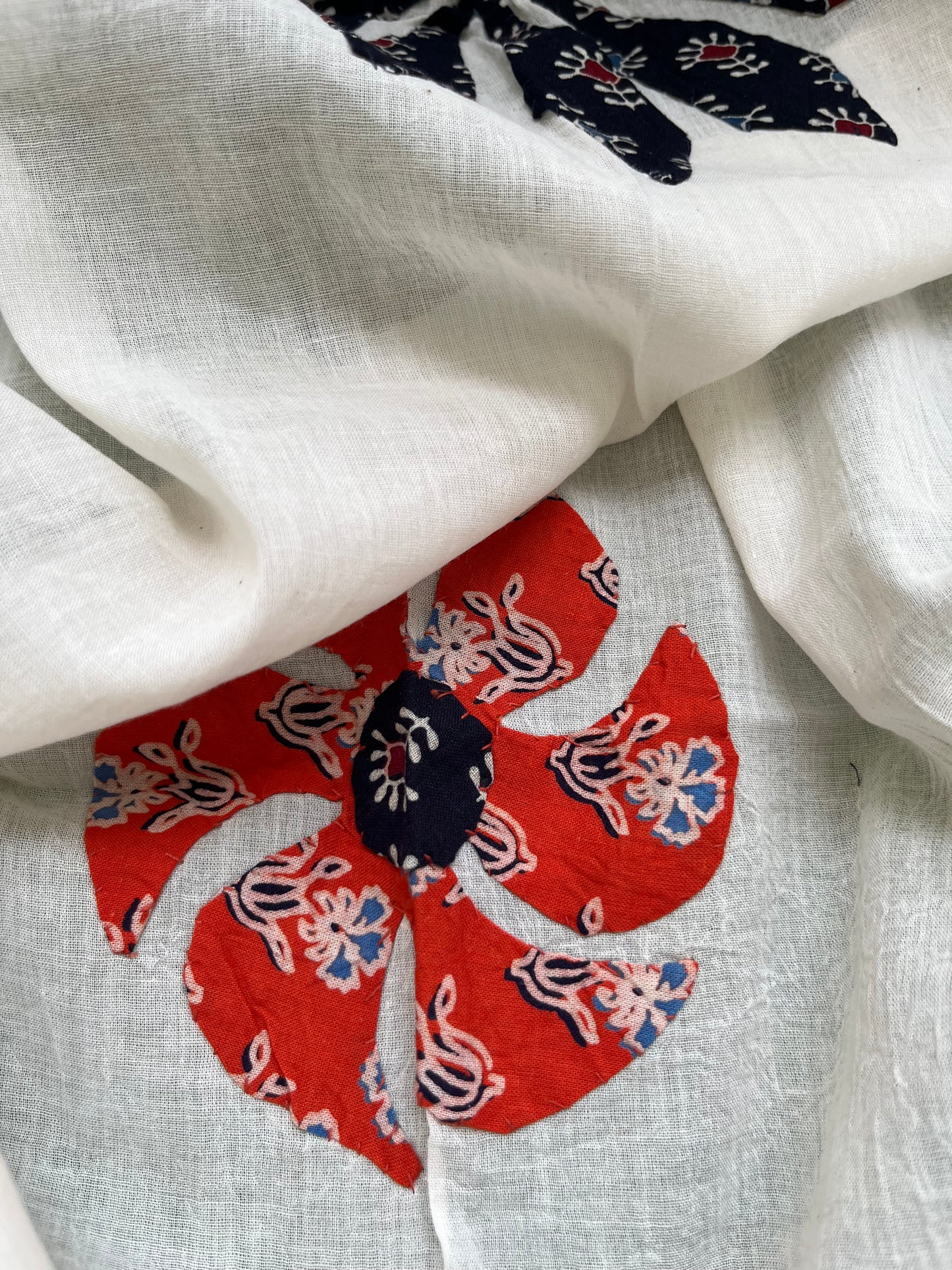 Cotton ajrakh kurta applique work dupatta set