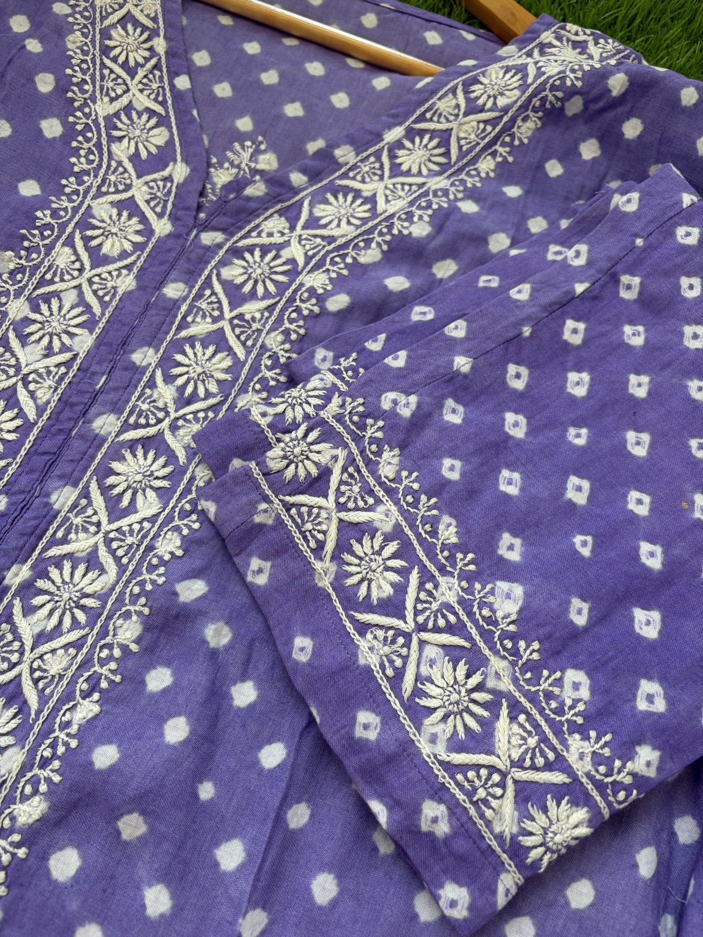 Cotton Bandhani chikan shirt and a-bottom