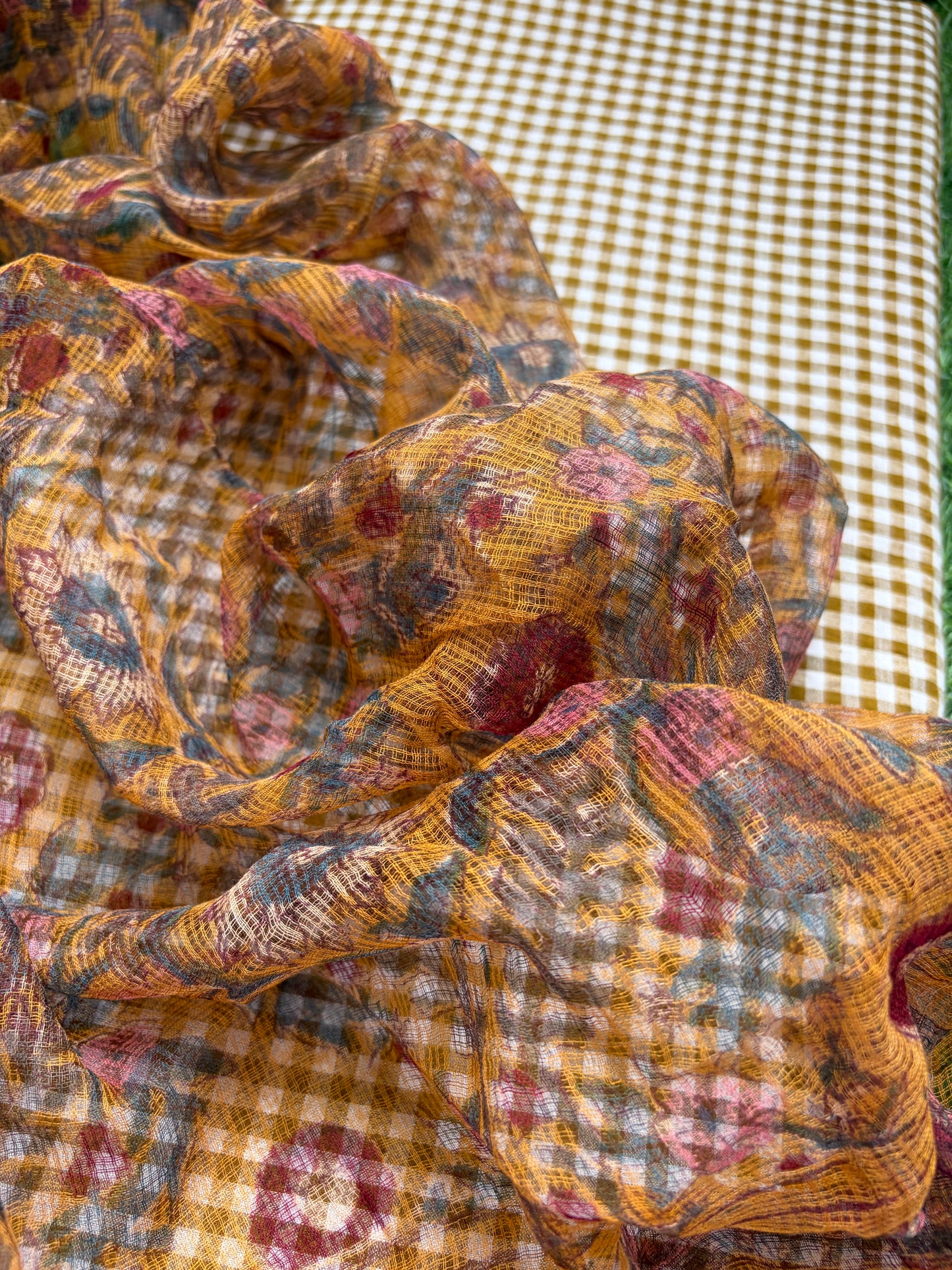 Khadi cotton check kurta bottom fabric kota dupatta