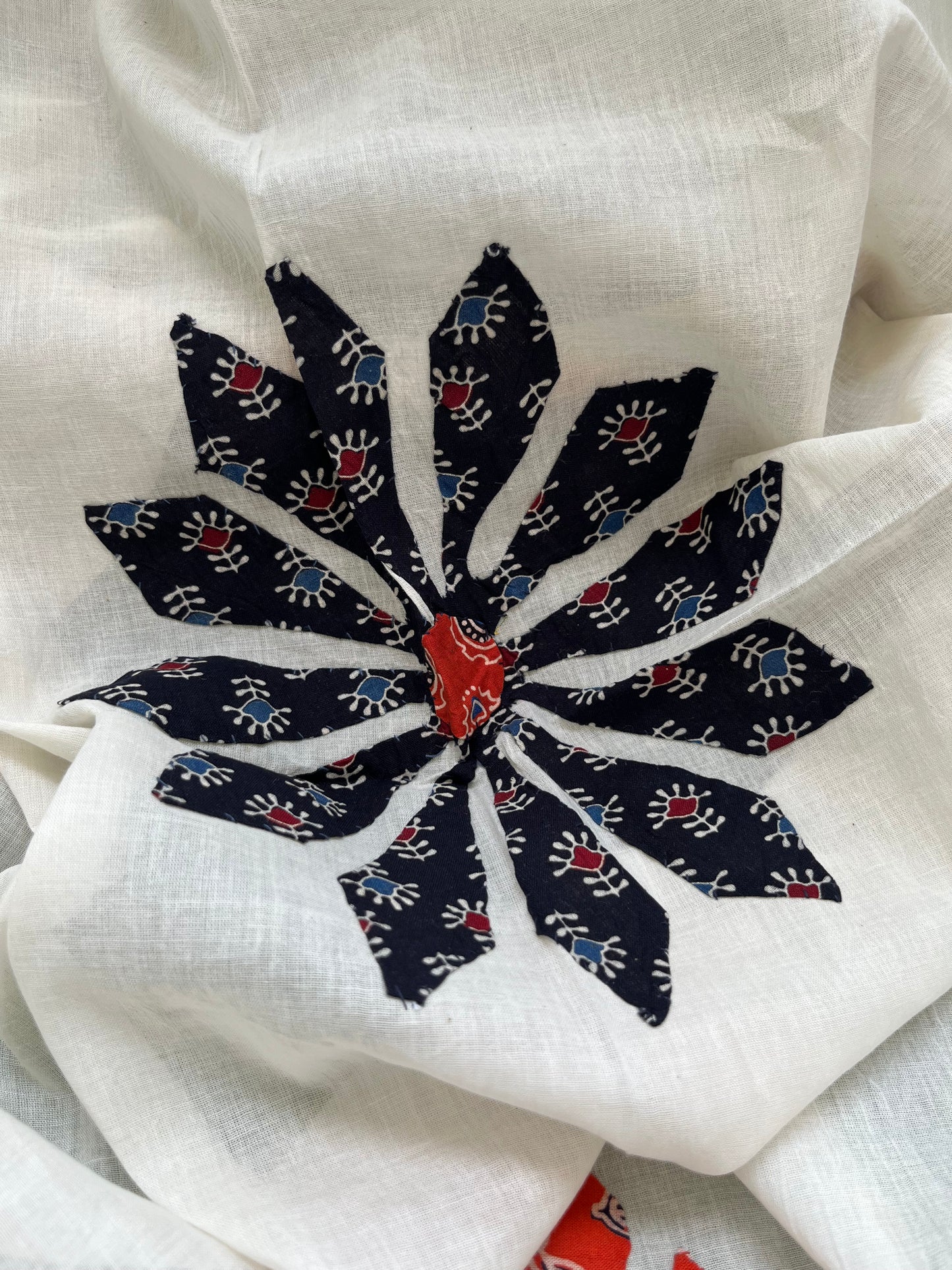 Cotton ajrakh kurta applique work dupatta set