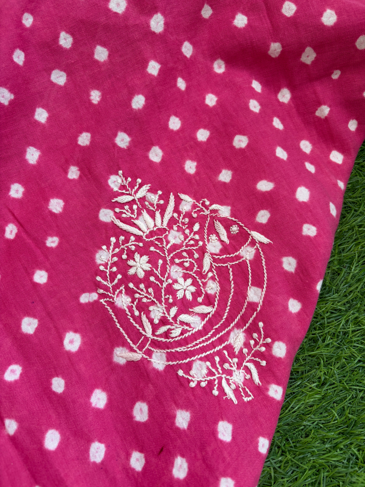 Cotton Bandhani chikan shirt and a-bottom