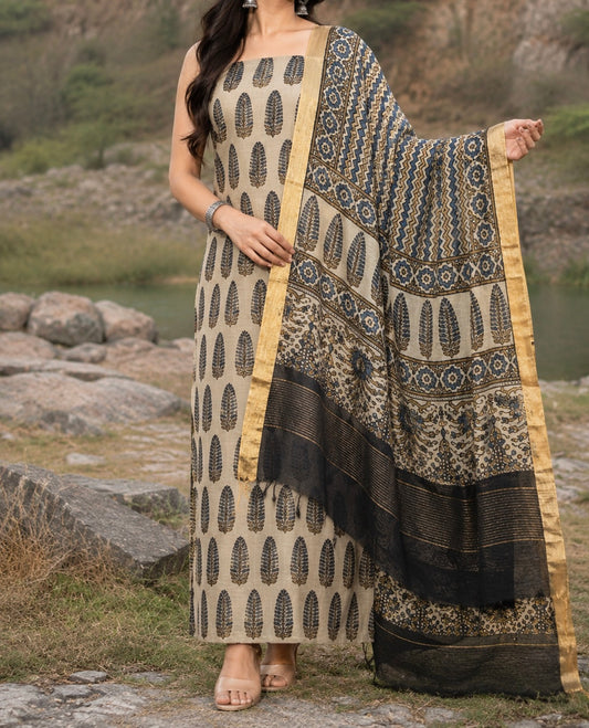 Linen Ajrakh Kurta and dupatta