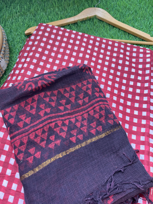 Cotton check kurta bottom Kota Doria dupatta
