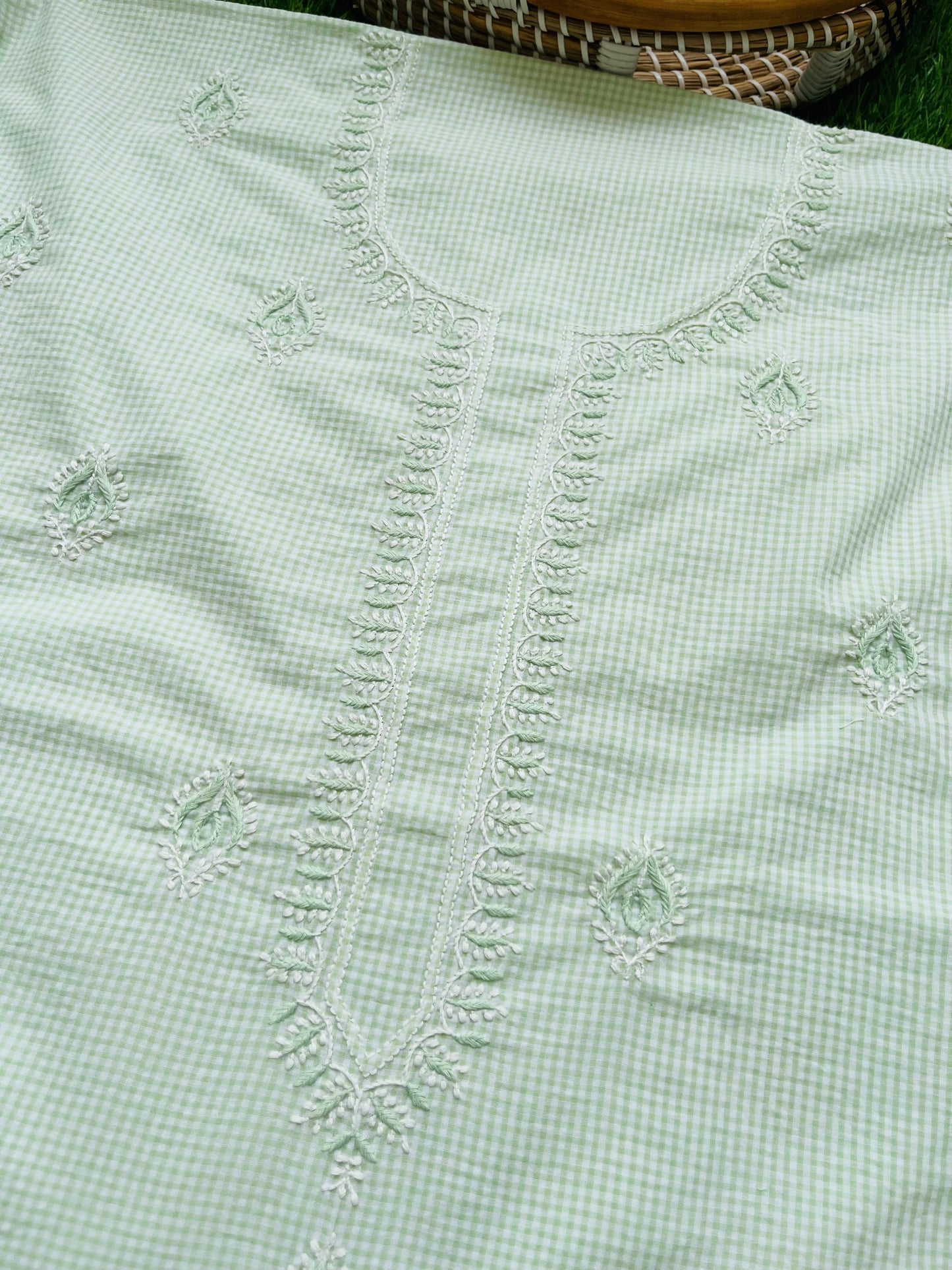 Cotton check chikan kurta