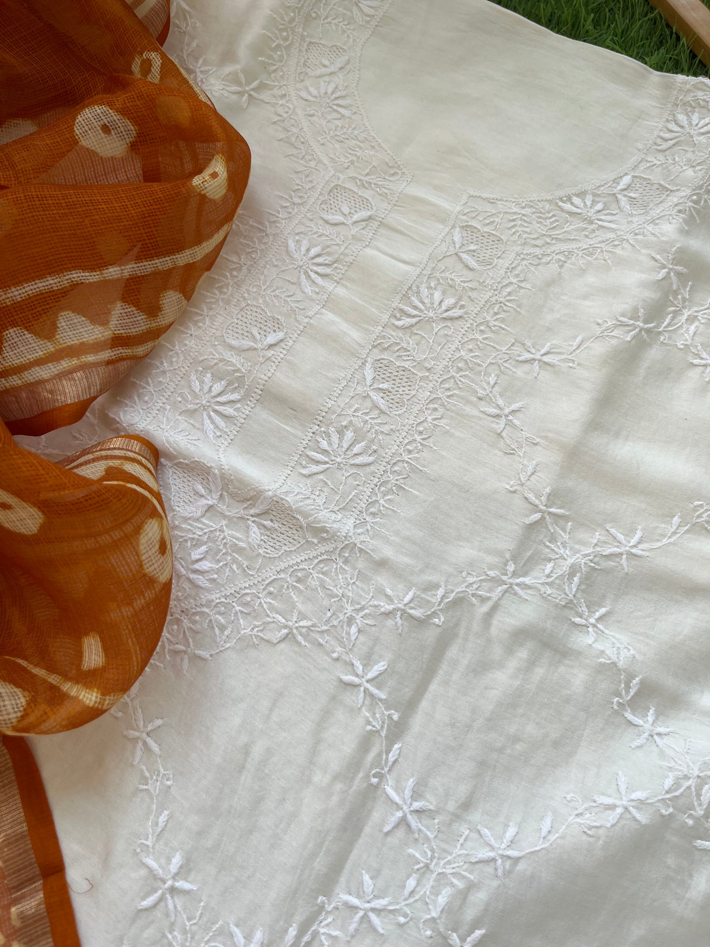 Kota Silk block print dupatta with chanderi Kurta