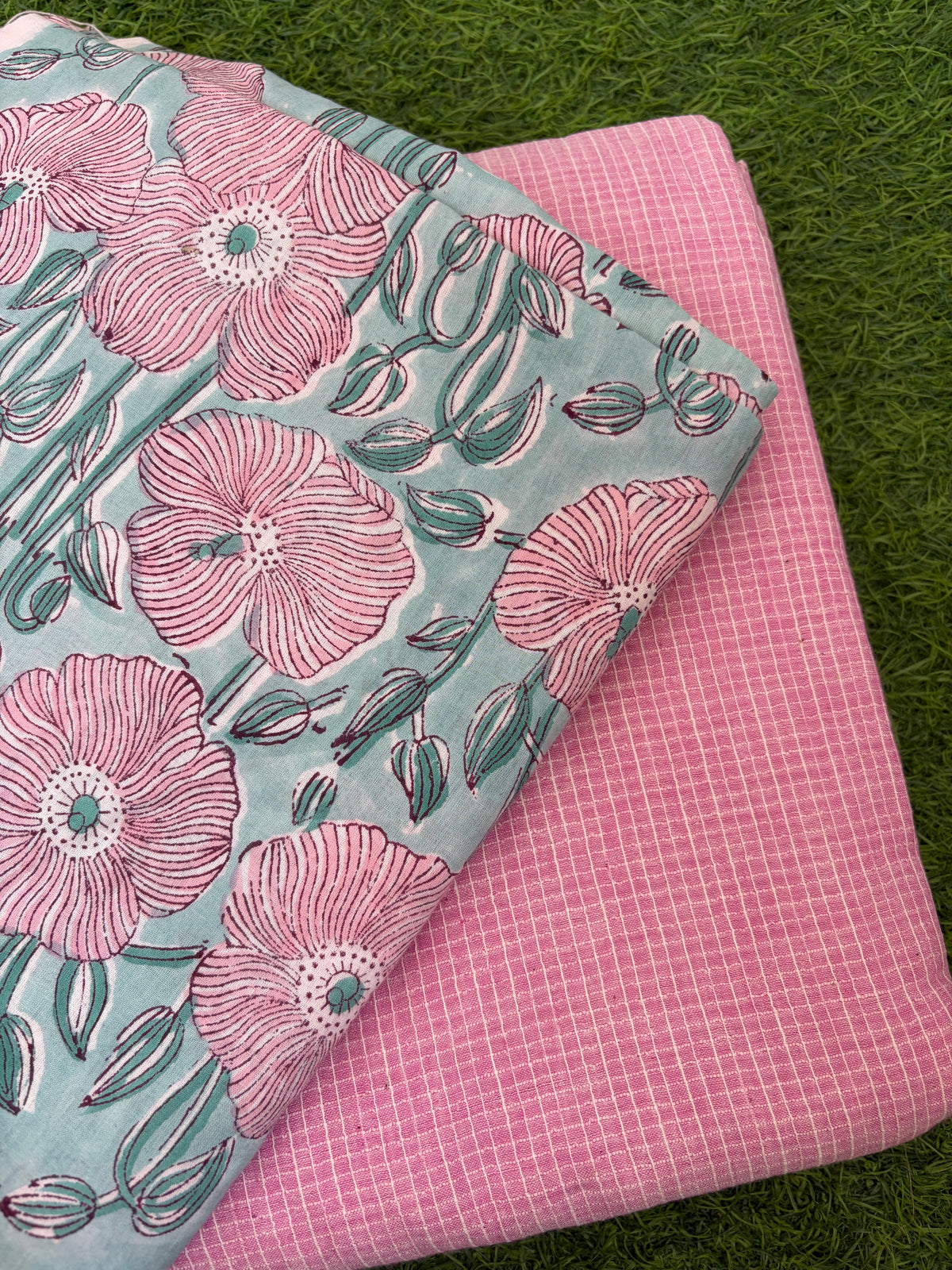 Cotton block print khadi checks kurta Bottom