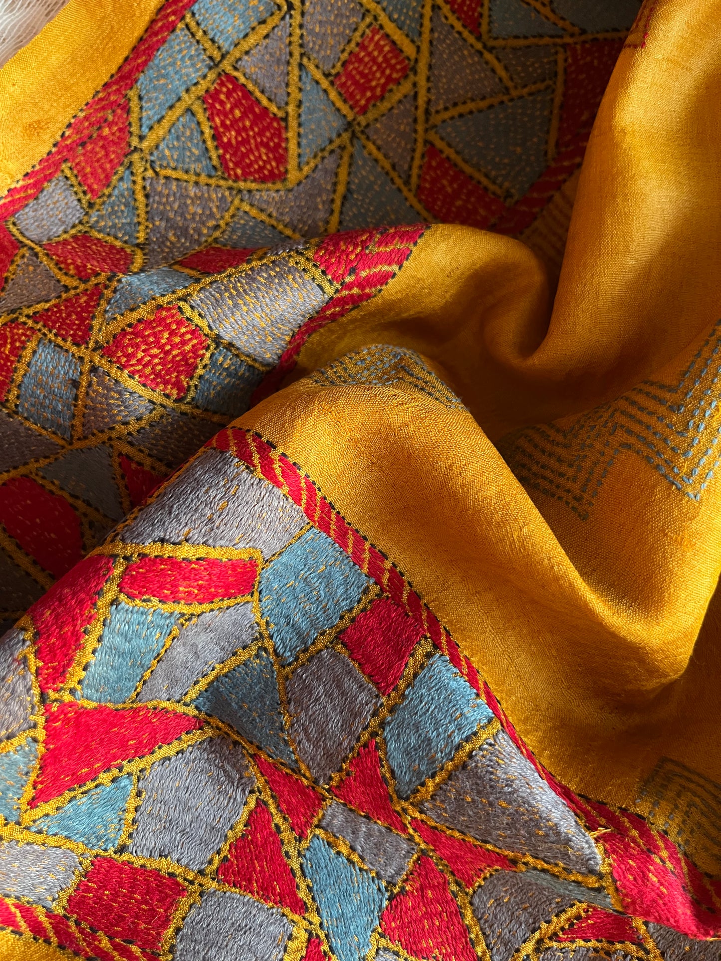 Silk Kantha Dupatta with chanderi silk kurta Bottom fabric