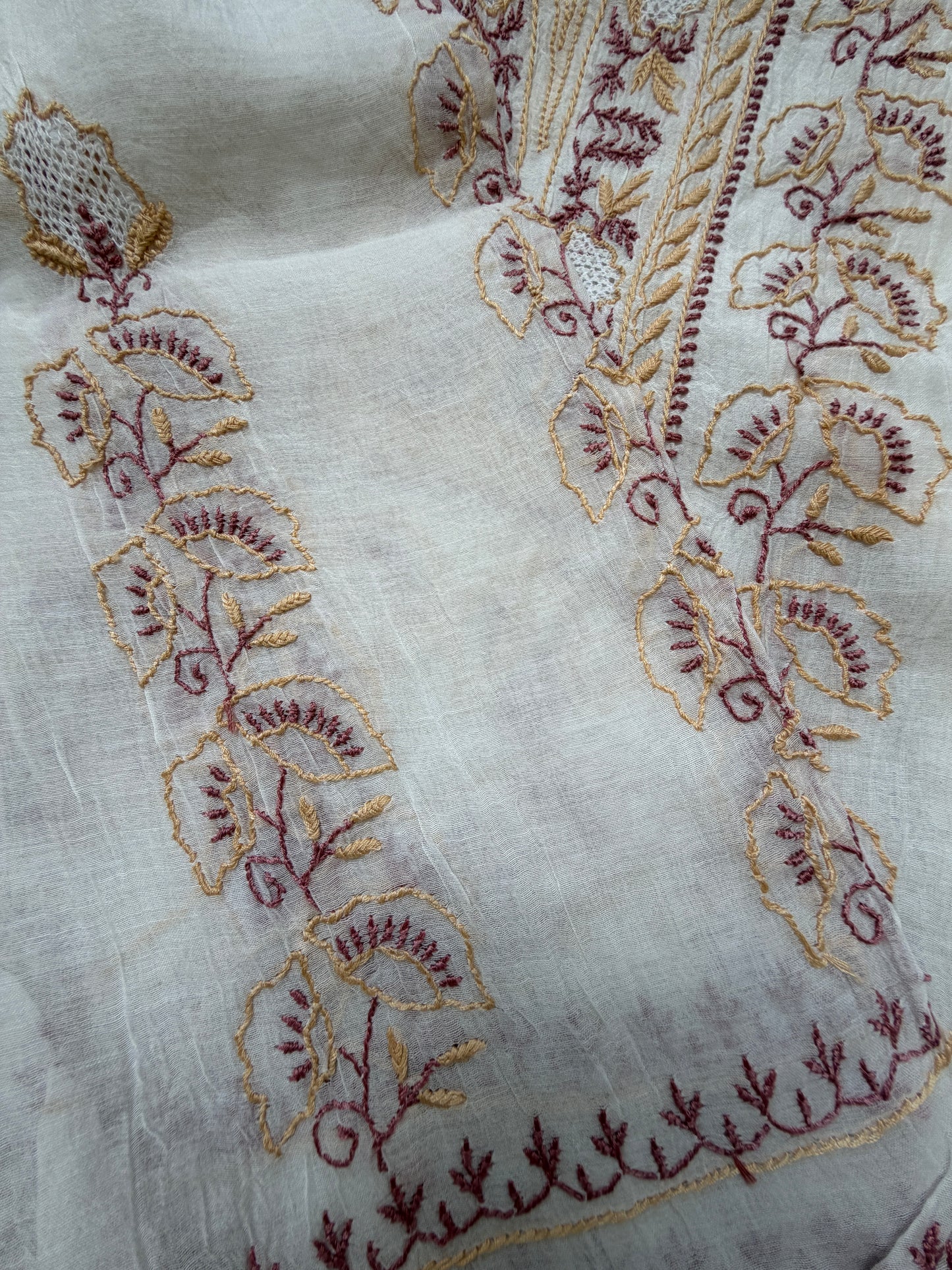 Semi stitched Chanderi Chikankari Kurta Dupatta